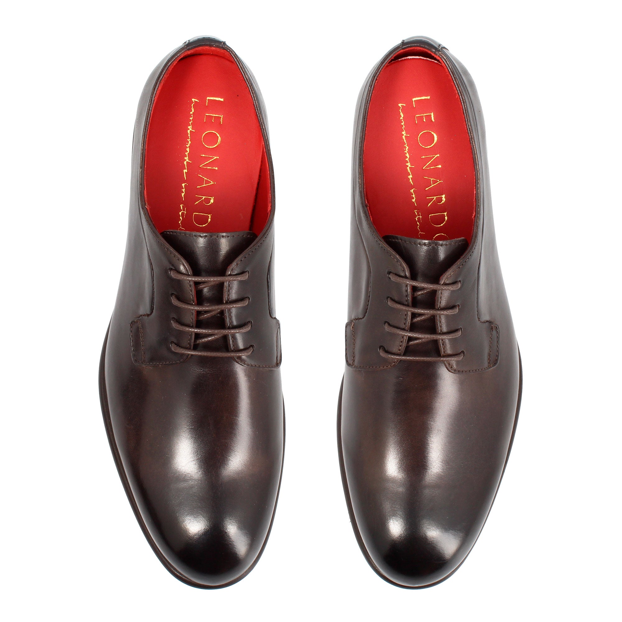 Derby marrone scuro elegante da uomo in pelle liscia - LeonardoShoes