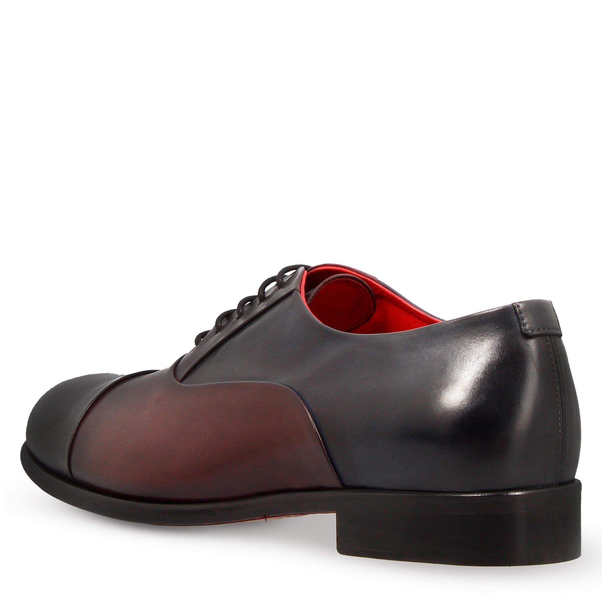 Oxford marrone scuro e blu elegante da uomo in pelle e fodera rossa - LeonardoShoes