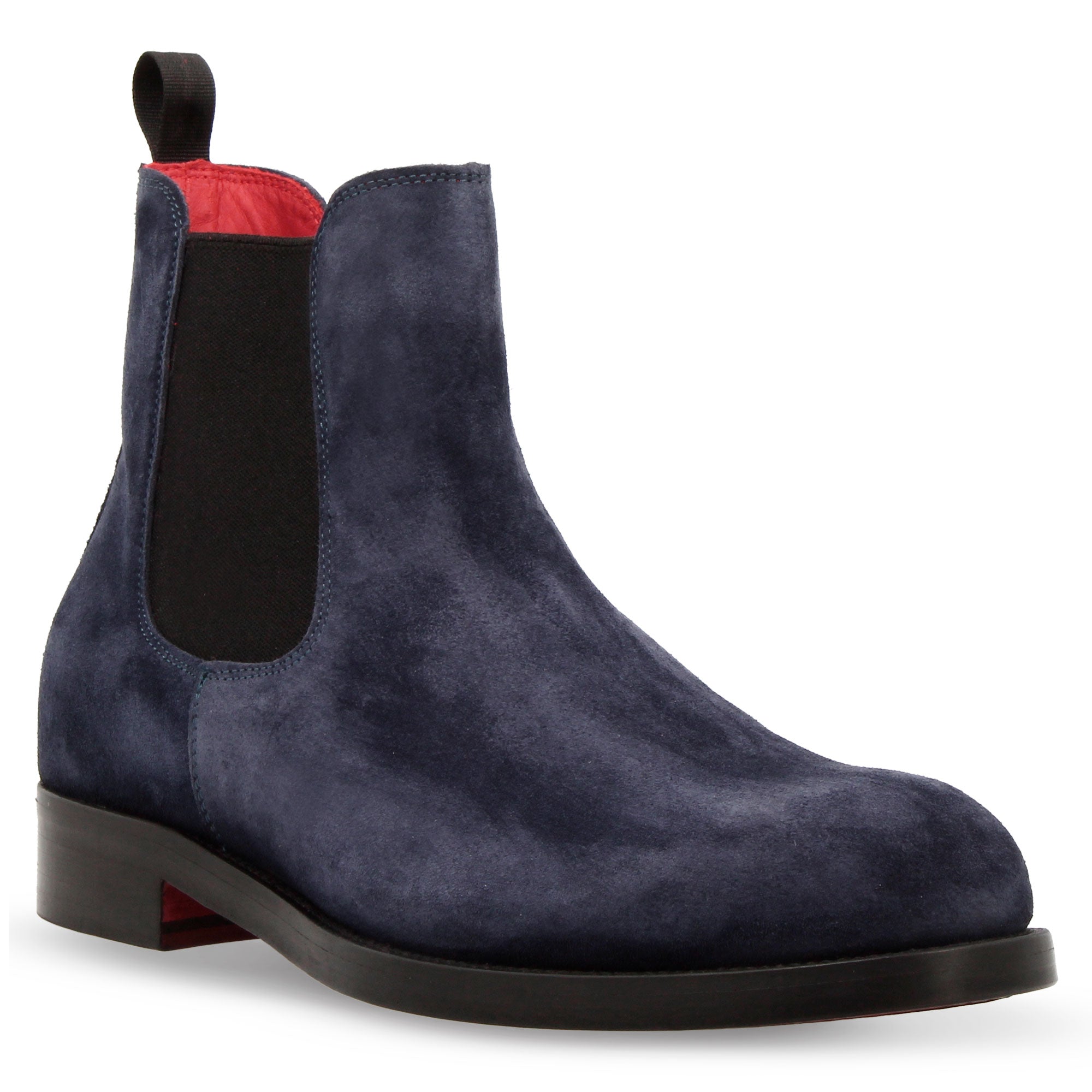 Stivaletti da uomo Chelsea in pelle scamosciata blu suola in cuoio