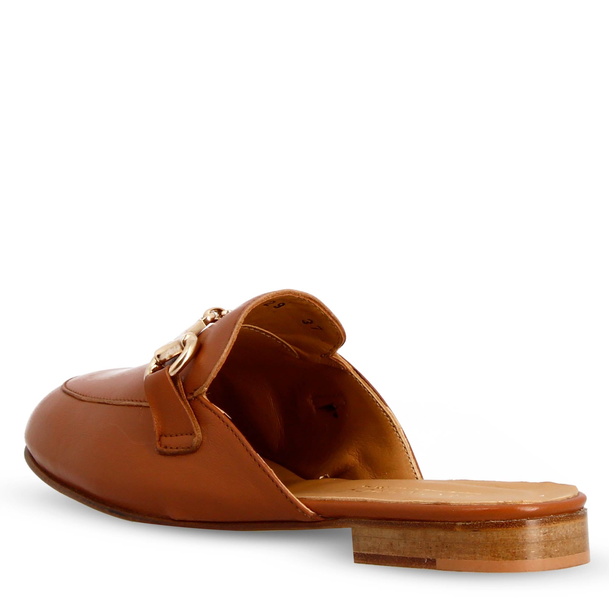 Sabot color marrone con fibbia dorata e fondo in cuoio - LeonardoShoes