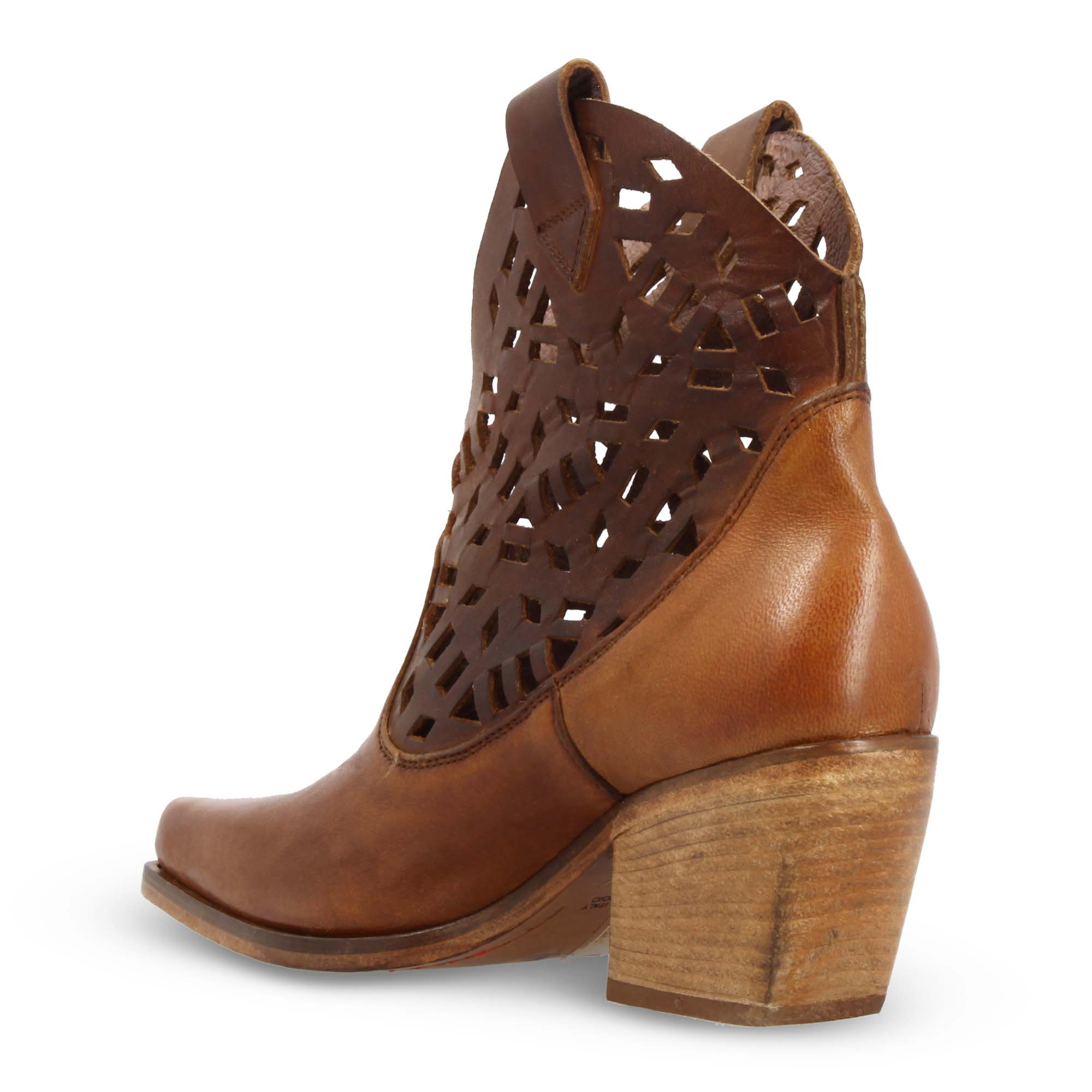 Women's Brown Texan Ankle Boots with Perforated Designs