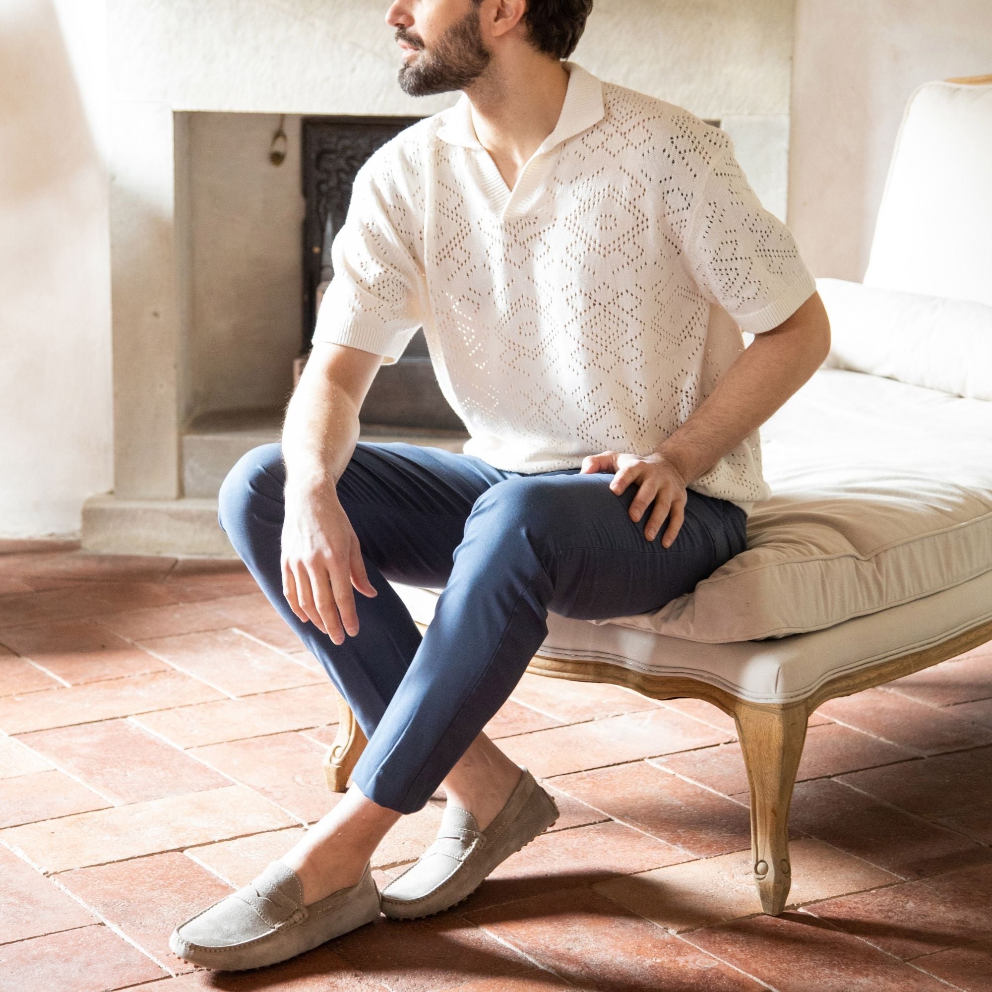 Men's gray lined loafer in suede