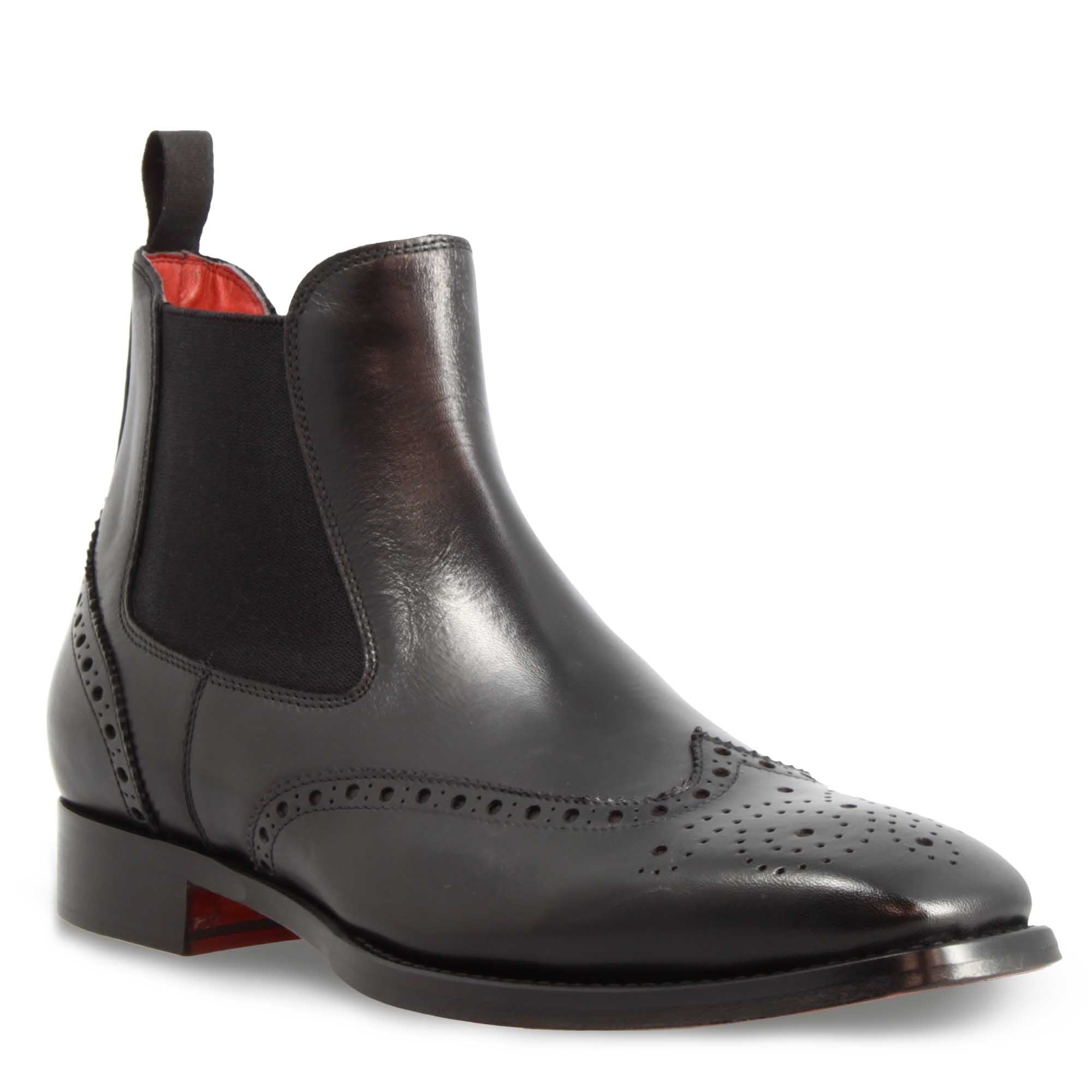 Chelsea boot with brogue details for men in black leather