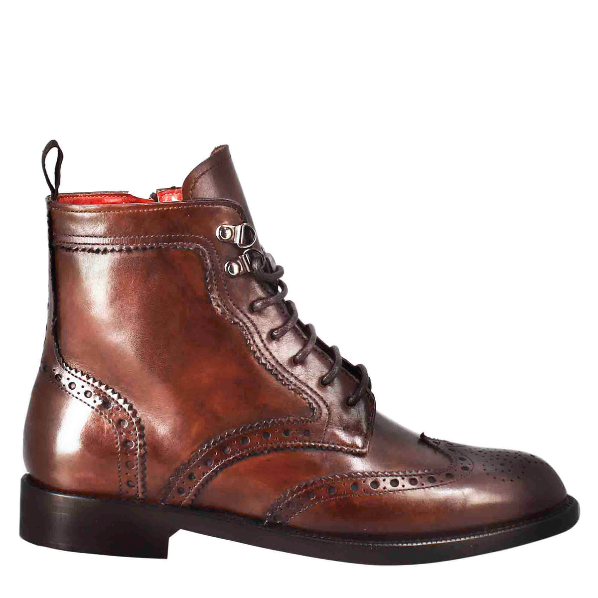 Women's amphibian with brogue details in dark brown leather
