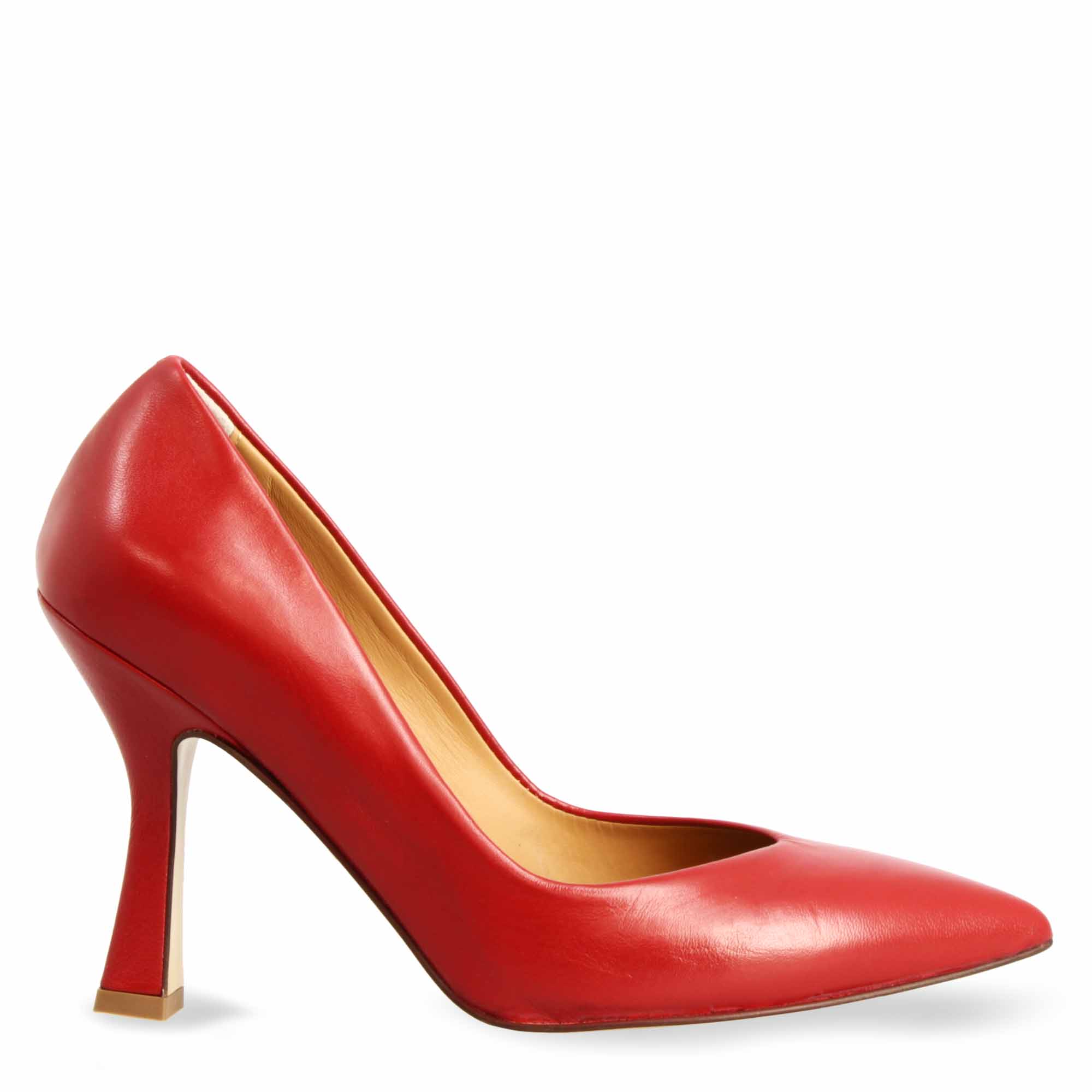 Damen-Dekolleté aus rotem Leder und 12 cm hohem Absatz