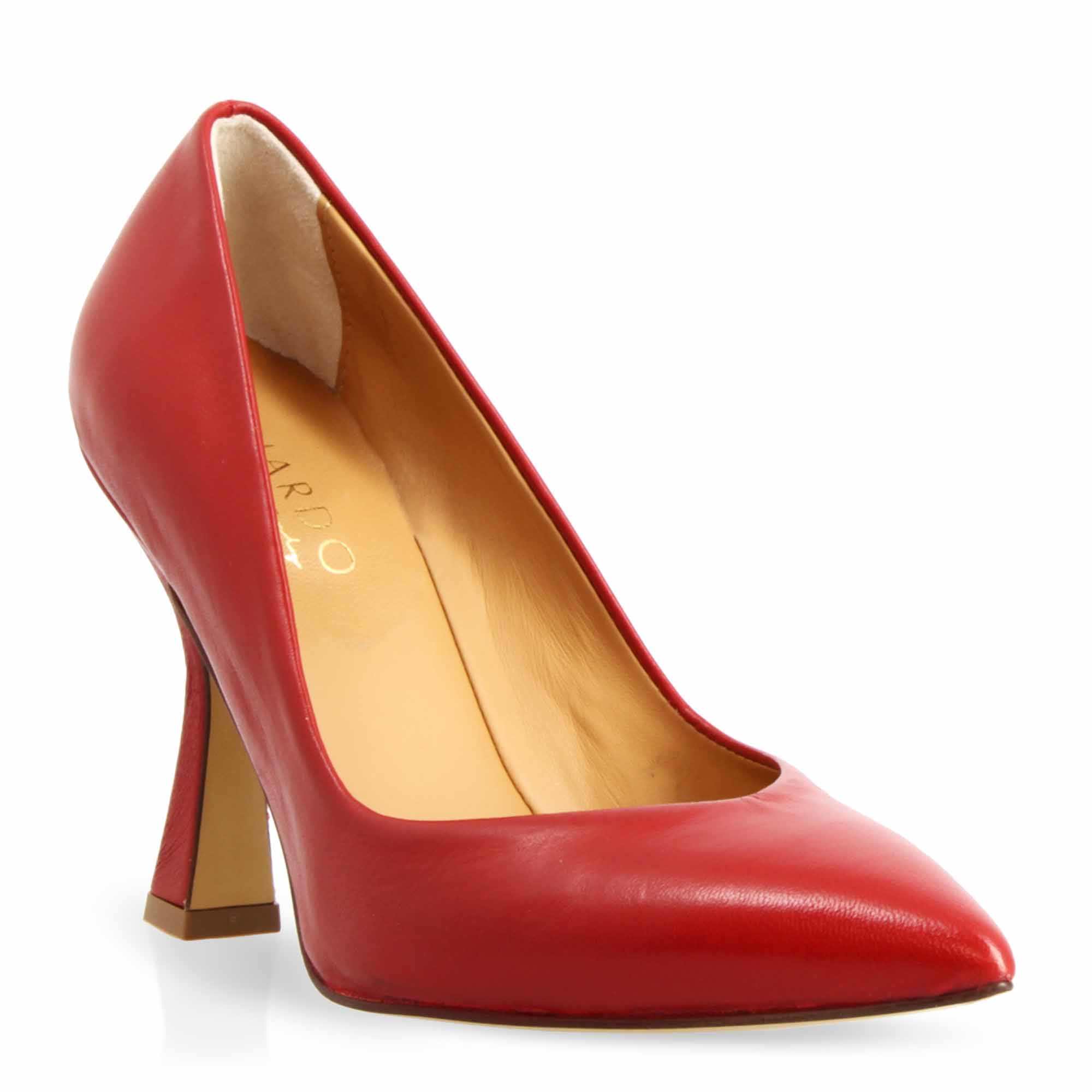 Damen-Dekolleté aus rotem Leder und 12 cm hohem Absatz