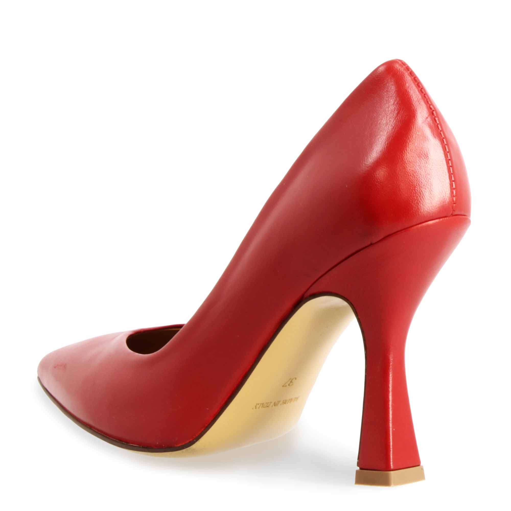 Damen-Dekolleté aus rotem Leder und 12 cm hohem Absatz