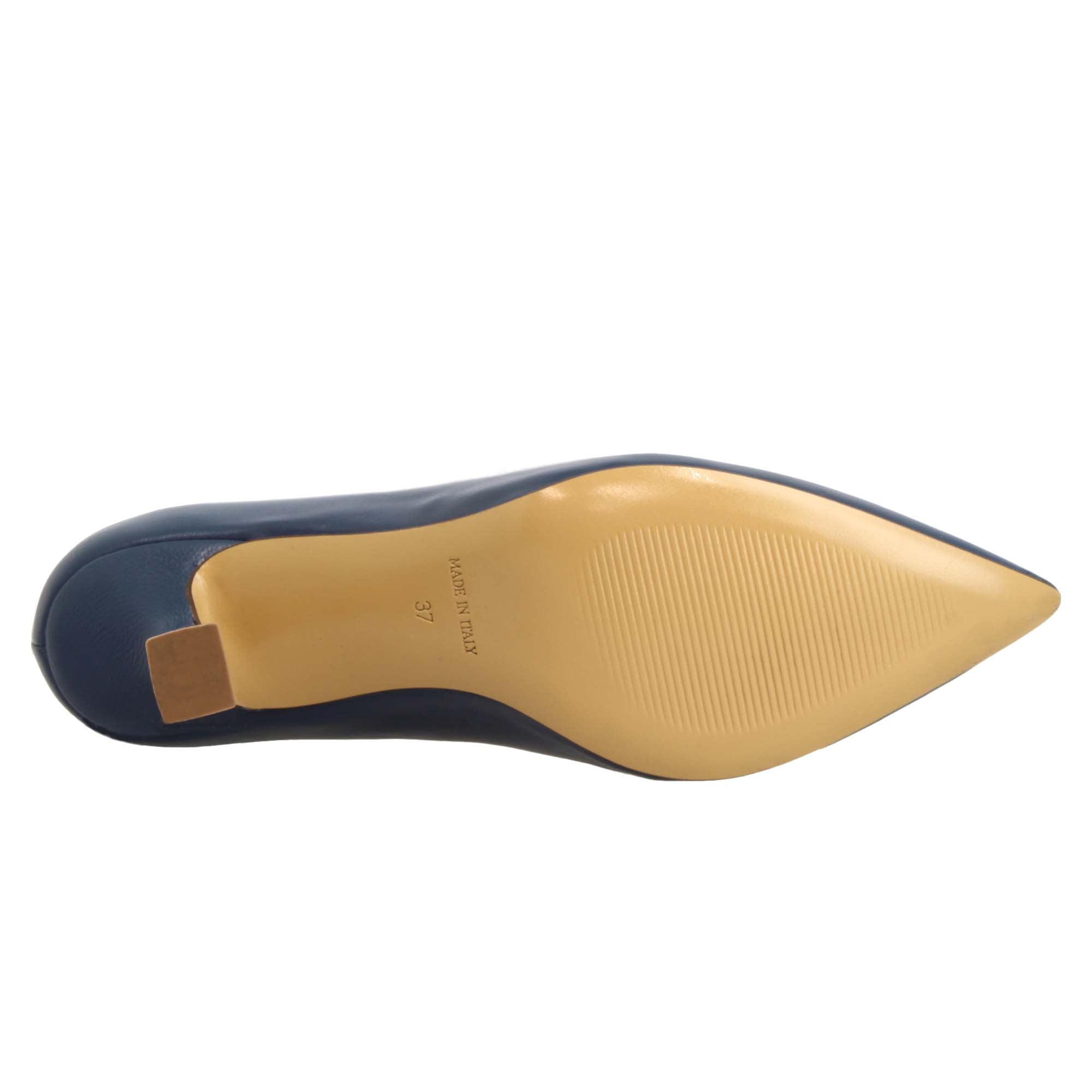 Spitzes, hochhackiges Damen-Dekolleté aus blauem Leder