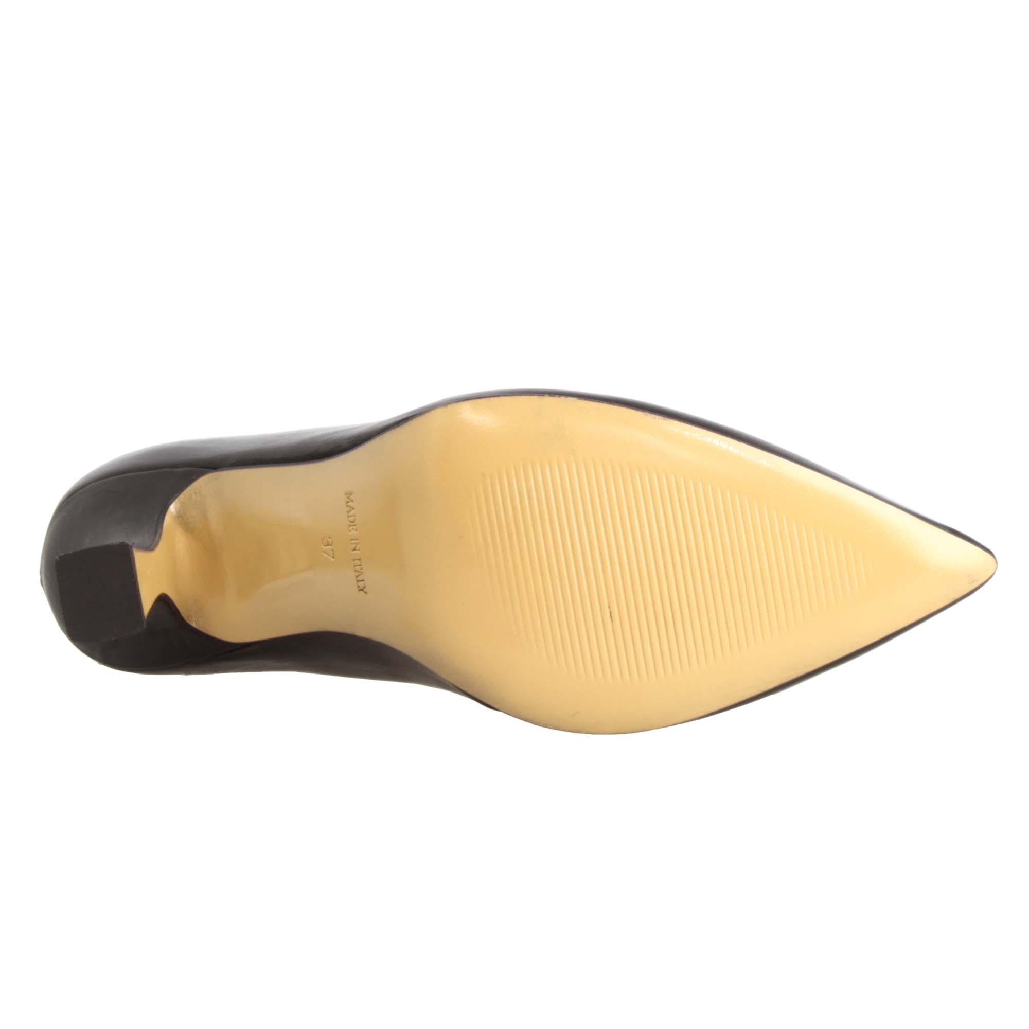 Spitzes, hochhackiges Damen-Dekolleté aus schwarzem Leder