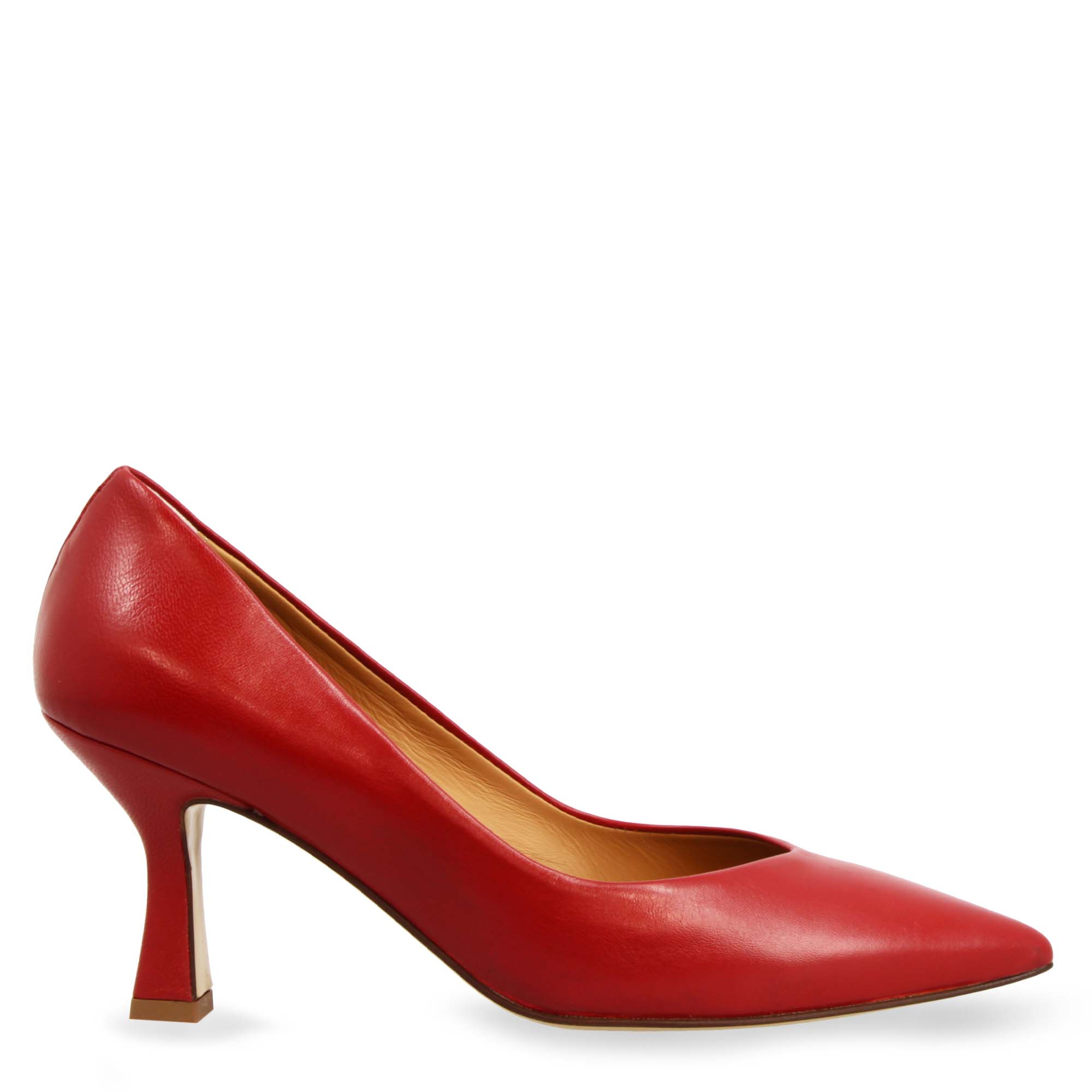 Women's red leather high heel pointed toe pumps