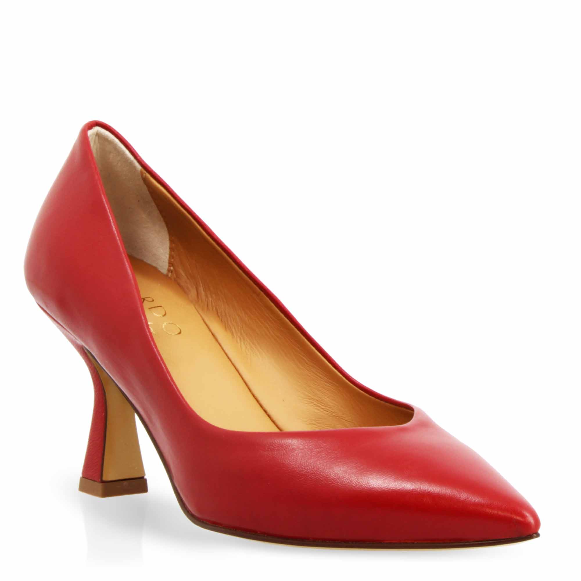 Women's red leather high heel pointed toe pumps