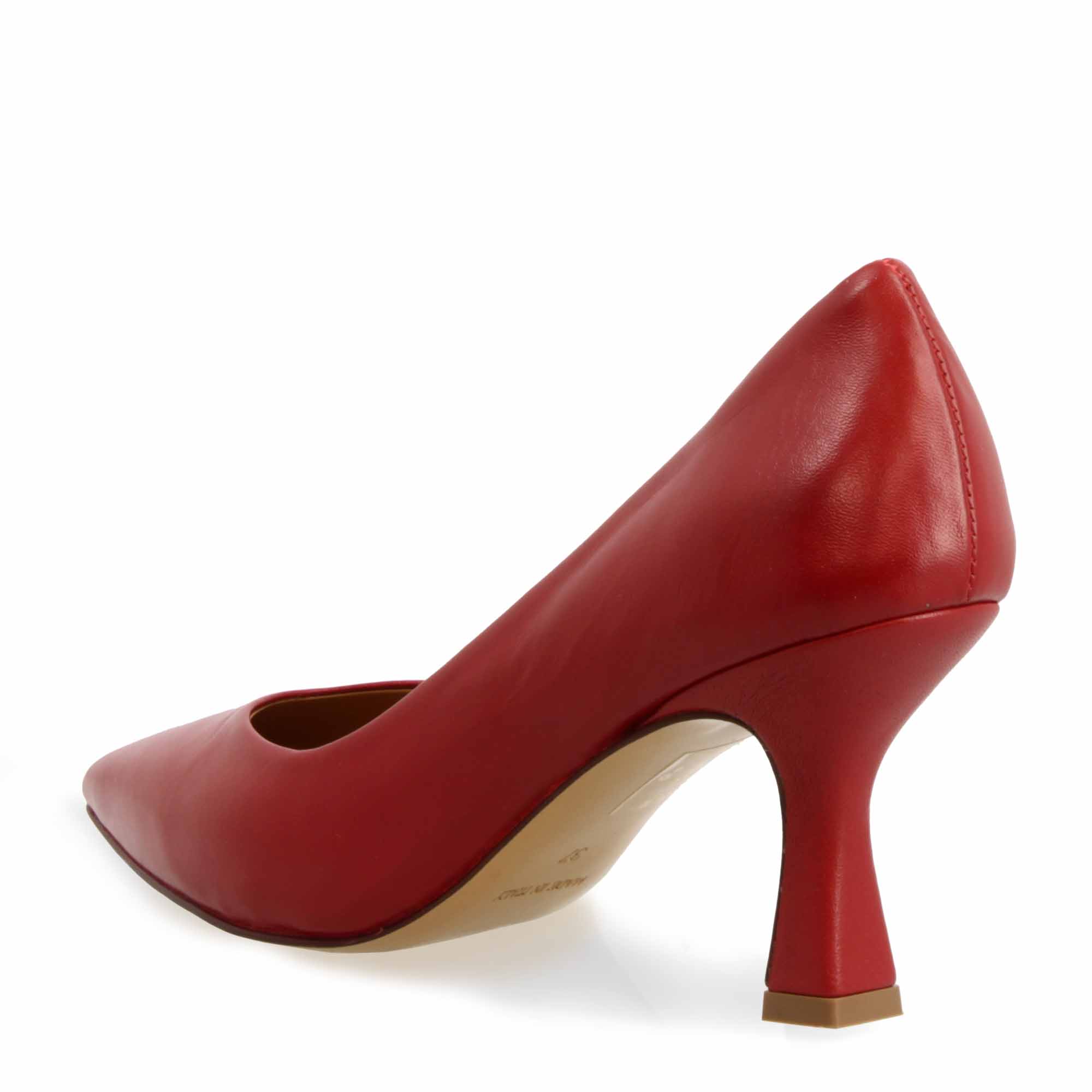 Women's red leather high heel pointed toe pumps