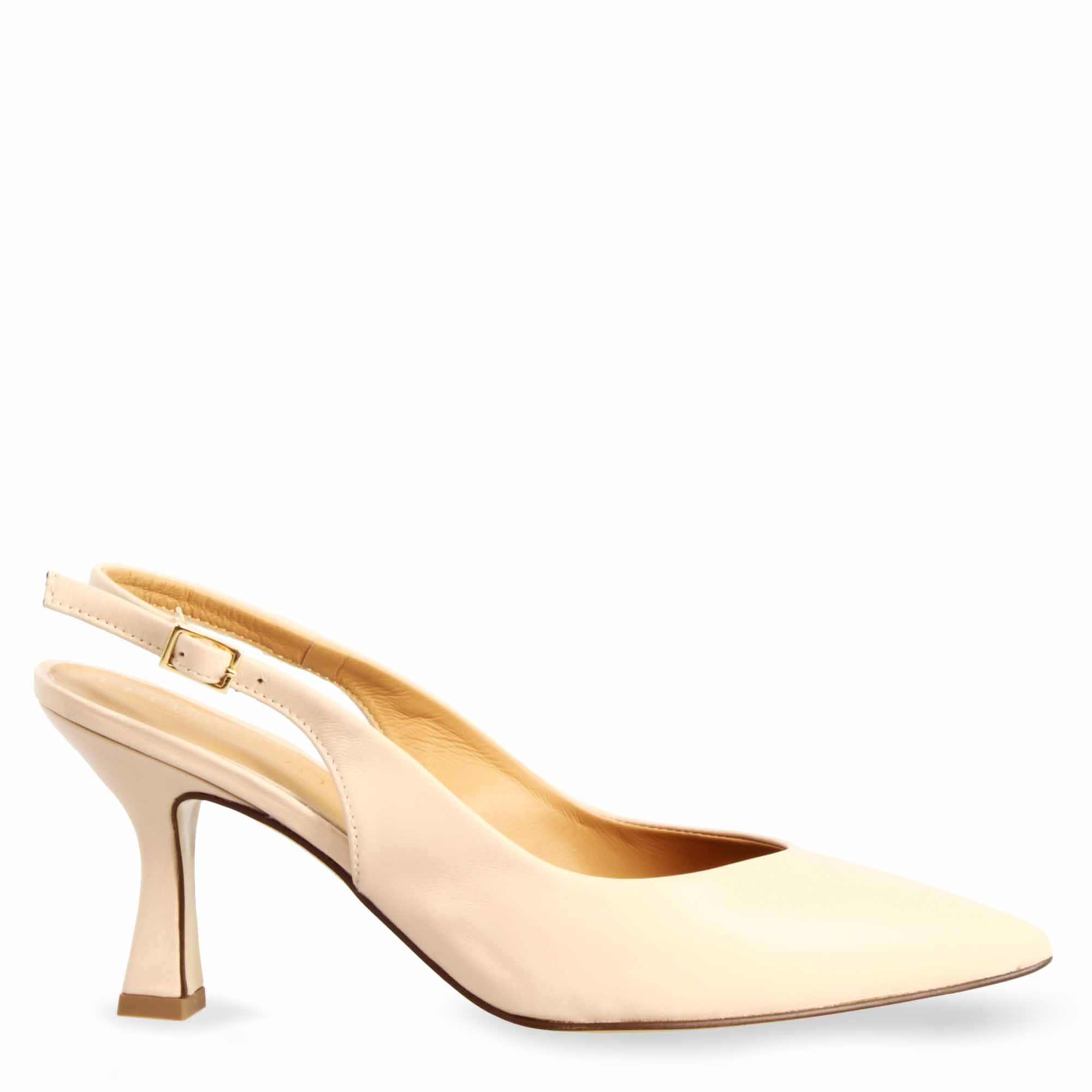 Women's Pointed Toe High Heel Slingback Pumps in Beige Leather