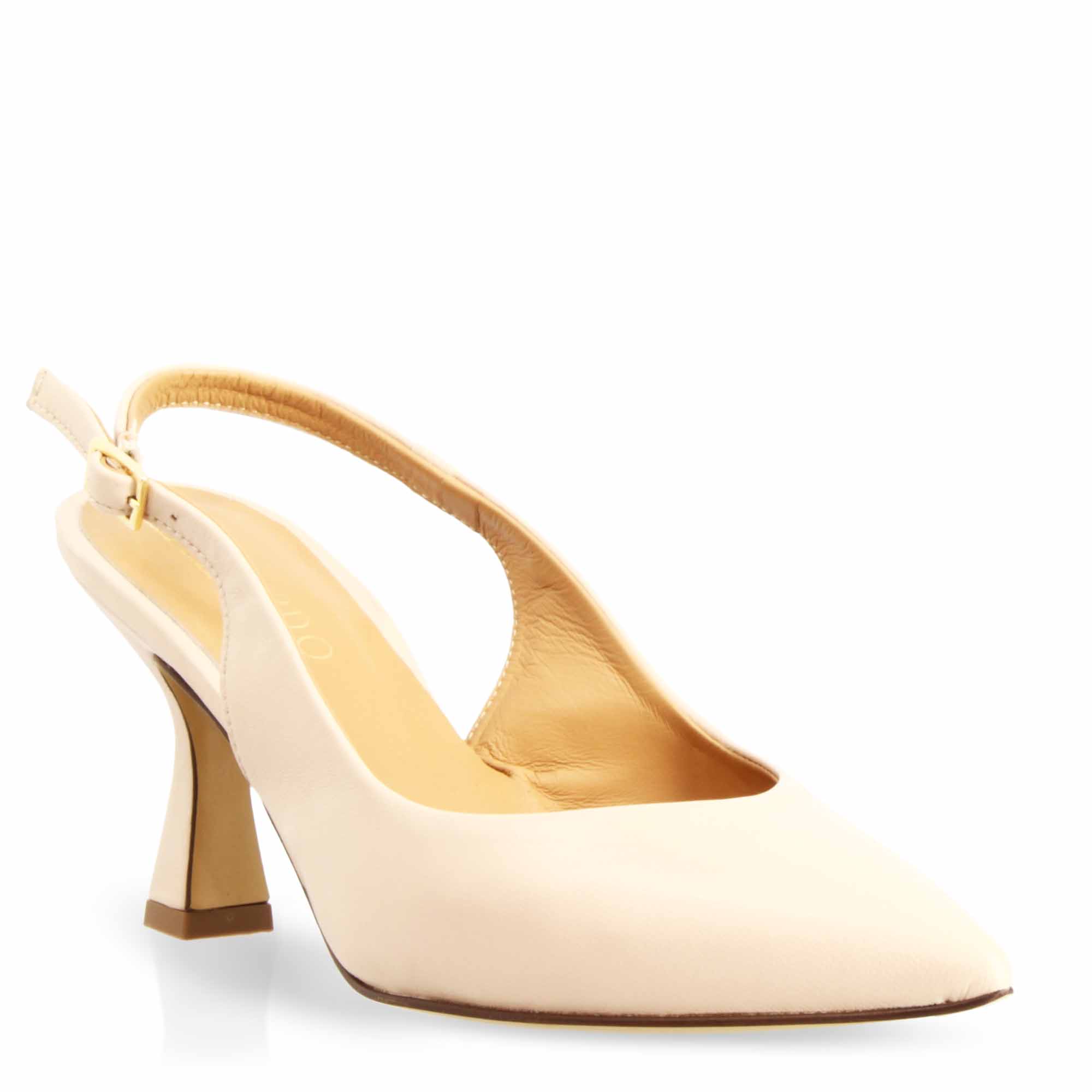 Women's Pointed Toe High Heel Slingback Pumps in Beige Leather