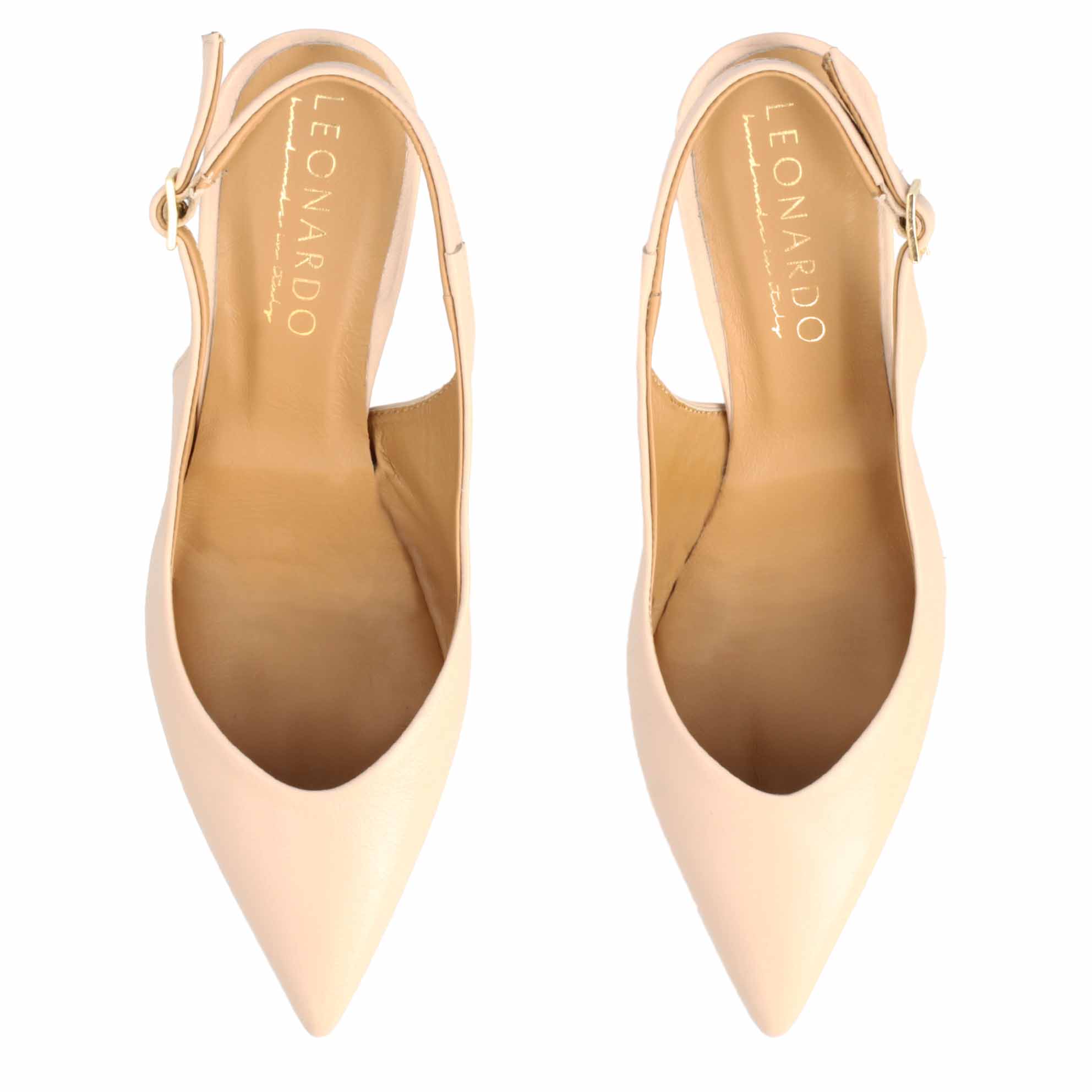 Women's Pointed Toe High Heel Slingback Pumps in Beige Leather