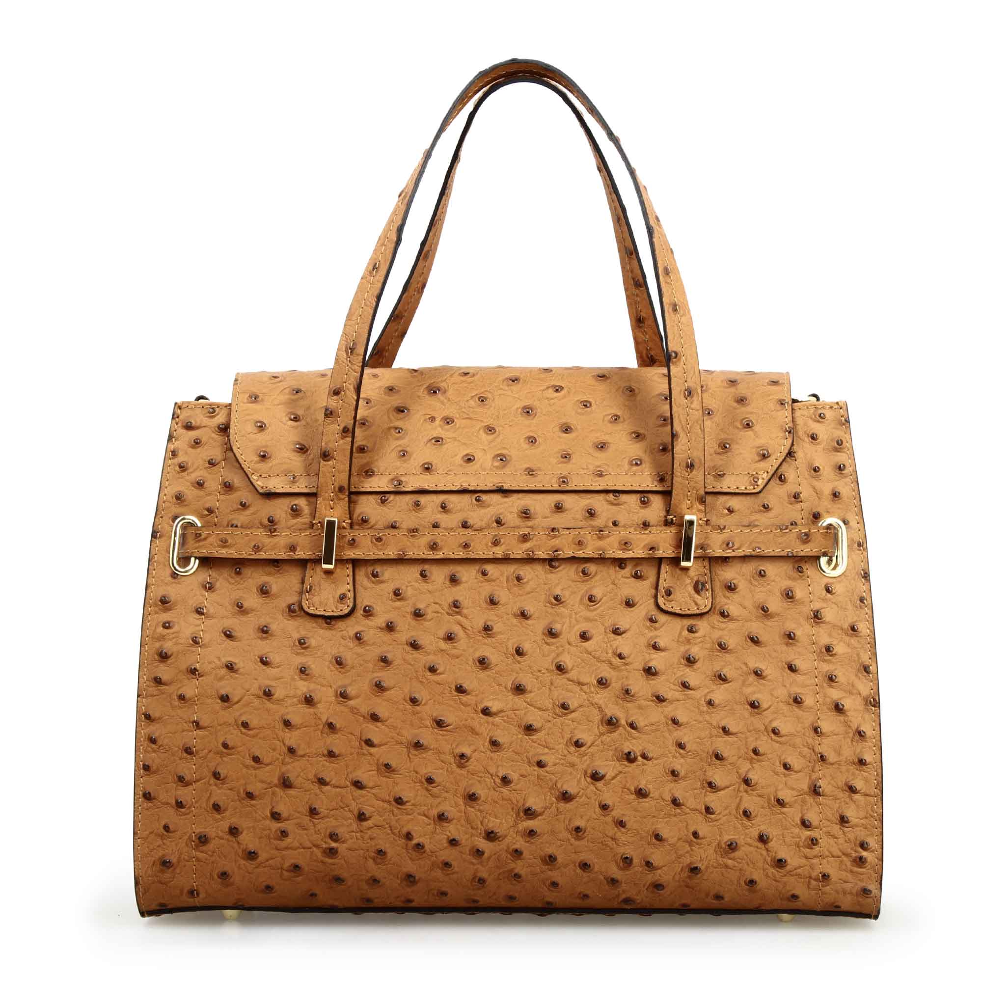 Large handcrafted women's handbag in brown printed leather
