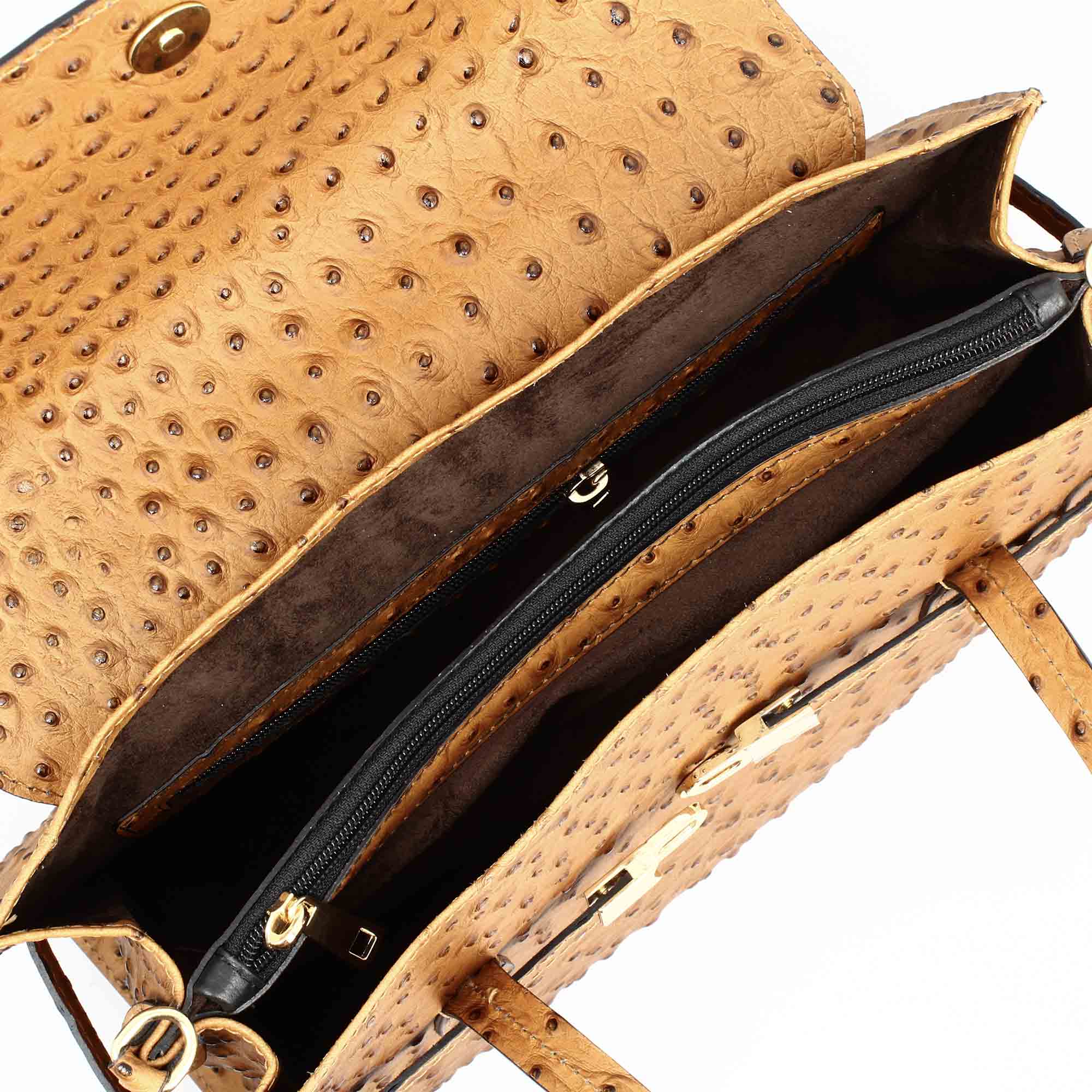 Large handcrafted women's handbag in brown printed leather