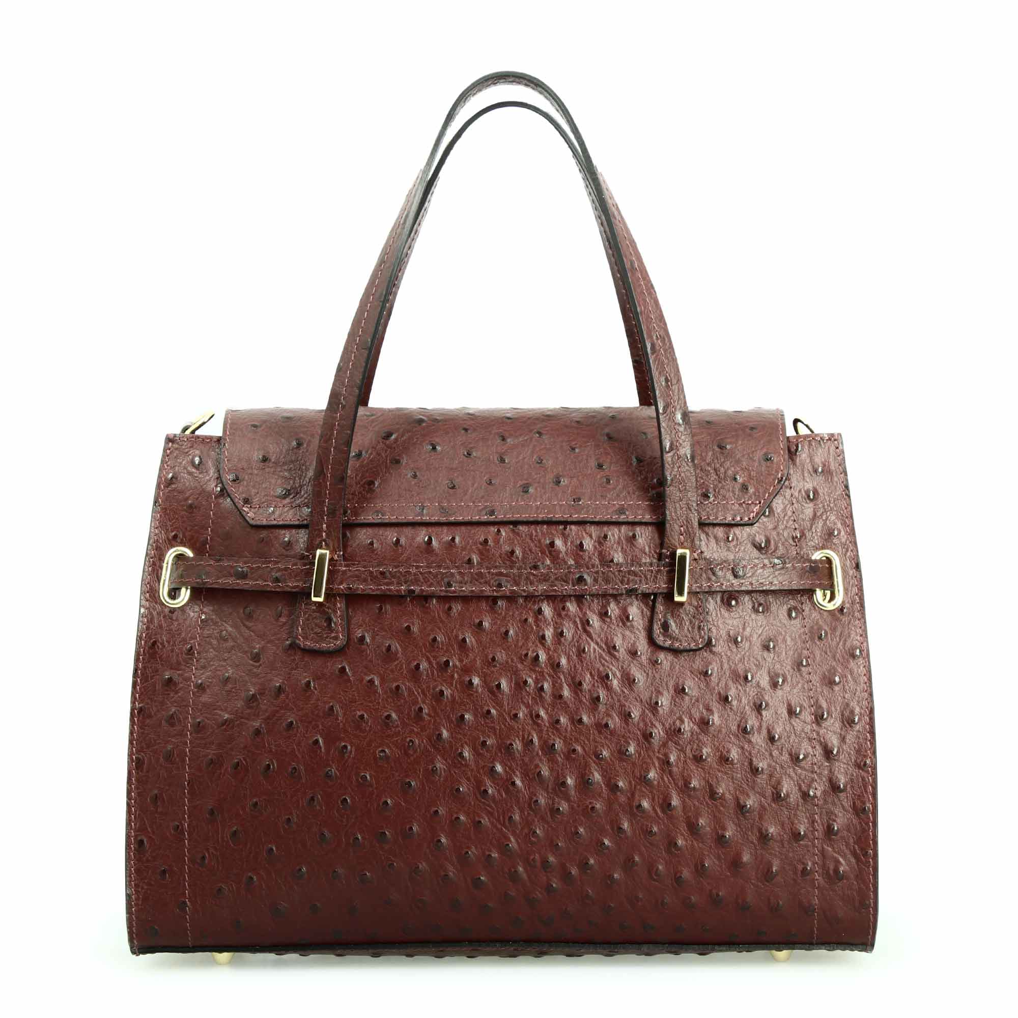 Large handcrafted women's handbag in burgundy printed leather