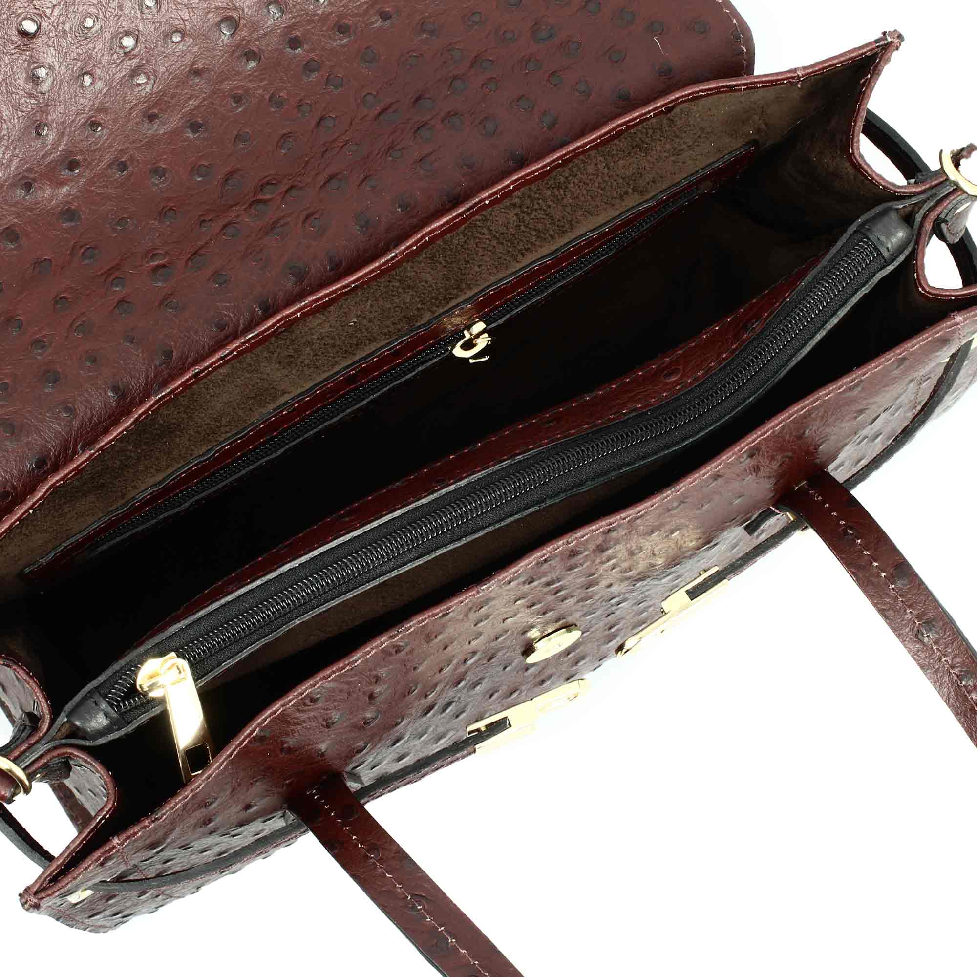 Large handcrafted women's handbag in burgundy printed leather