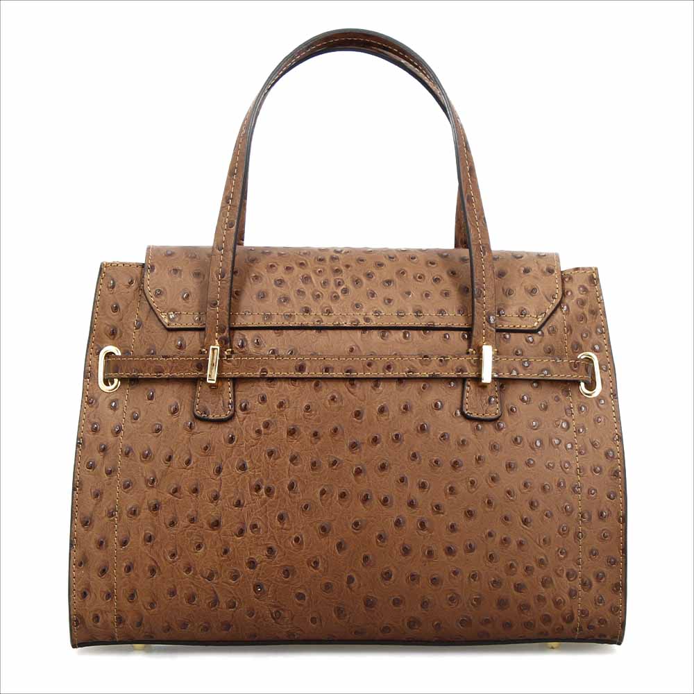 Large handcrafted women's handbag in brown printed leather
