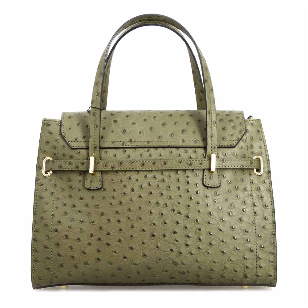 Rosetta L - Grand sac à main en cuir effet autruche, vert sauge