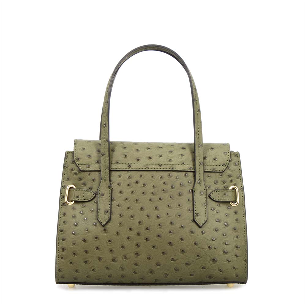 Rosetta M - Medium handbag in green ostrich-print leather