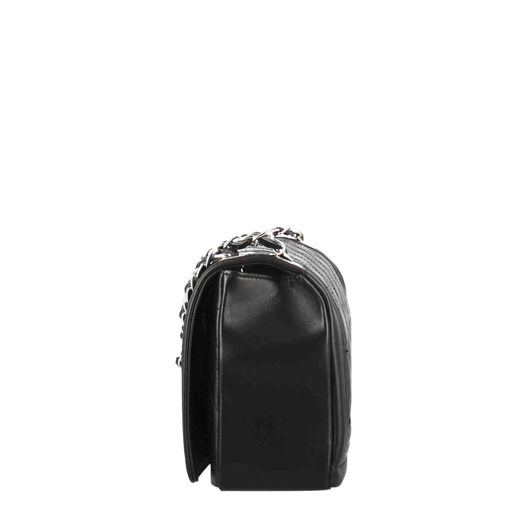 Sac bandoulière intemporel moyen en cuir matelassé noir