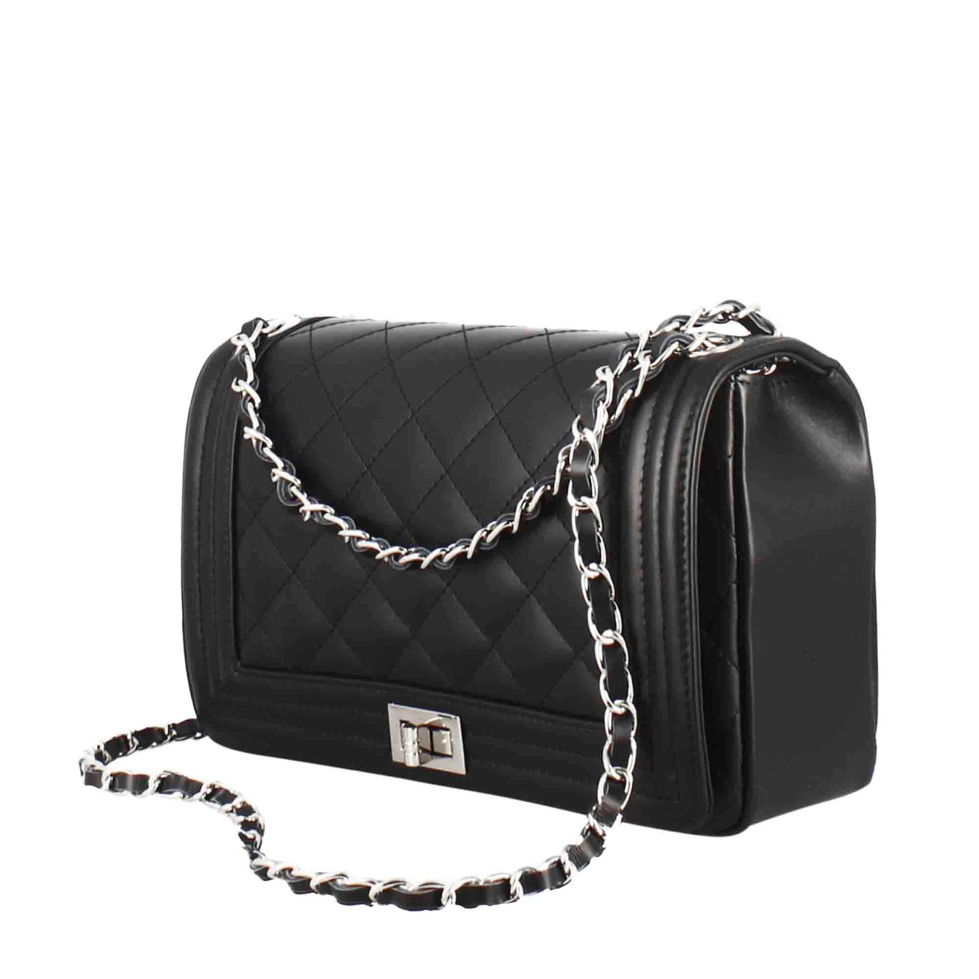 Sac bandoulière intemporel moyen en cuir matelassé noir