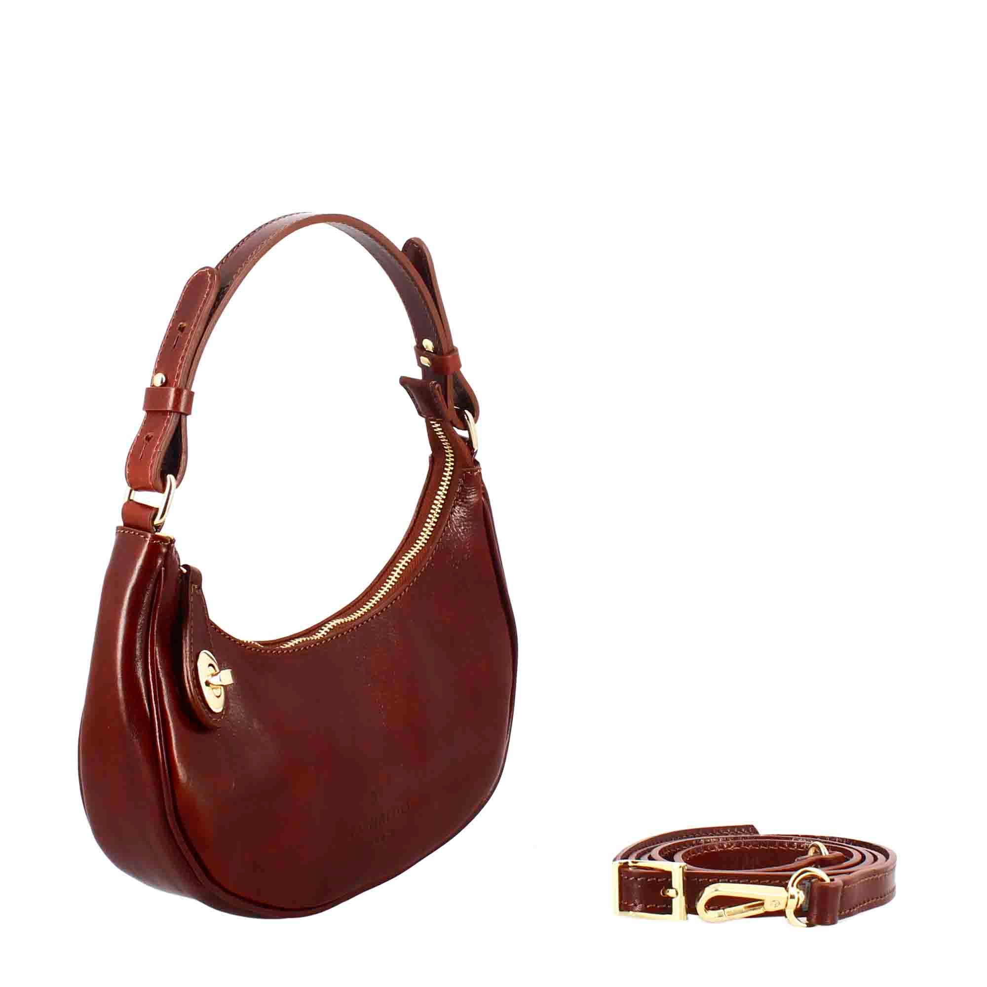 Jane shoulder bag in brown leather with removable shoulder strap