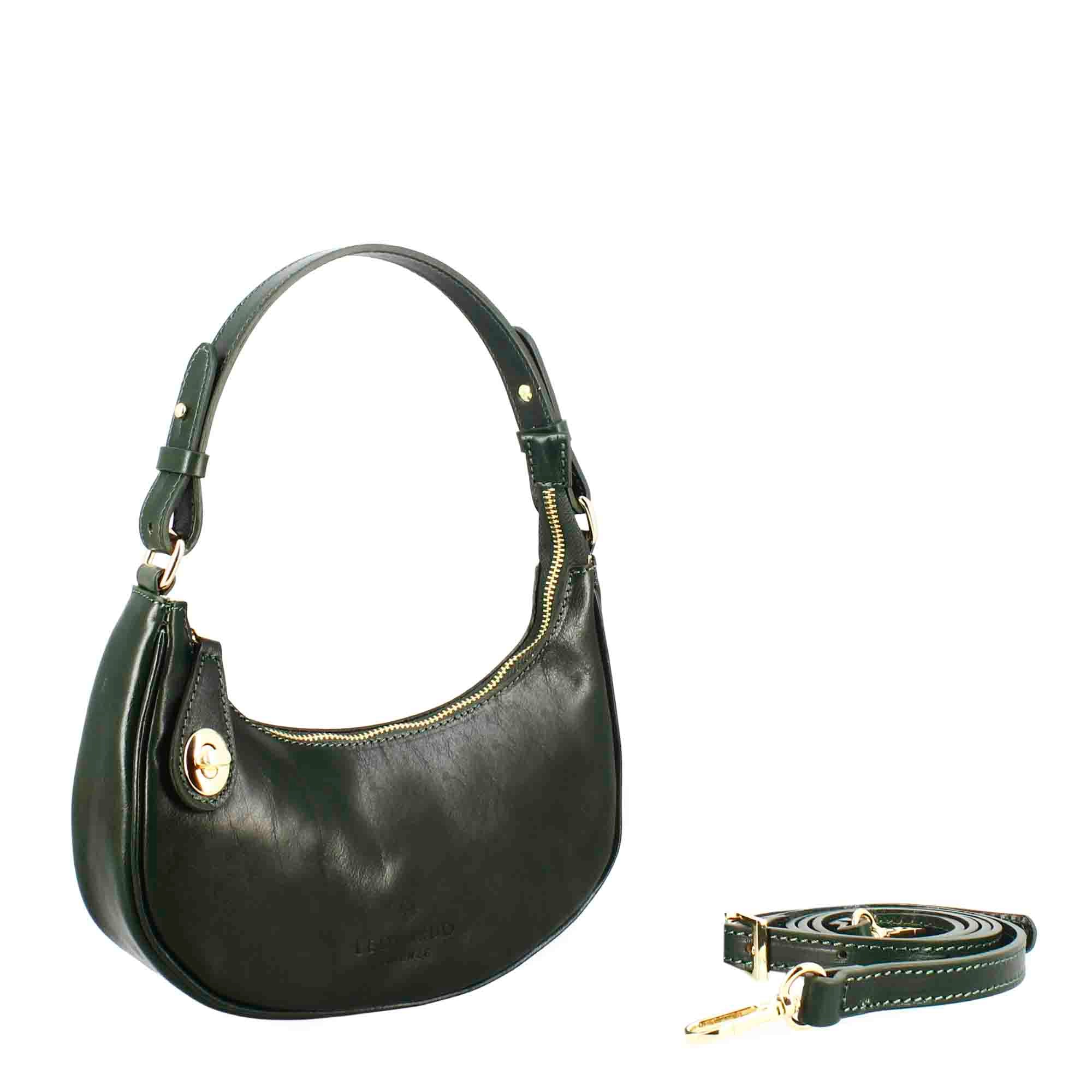 Jane leather shoulder bag with removable shoulder strap, green colour