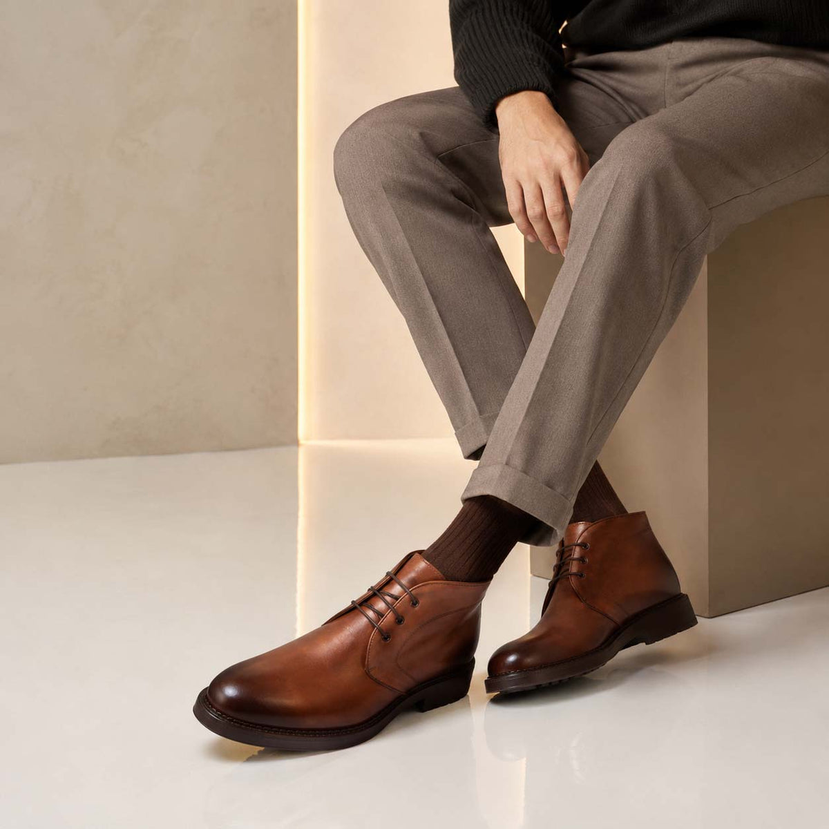 Bacco chukka boot da uomo in pelle marrone