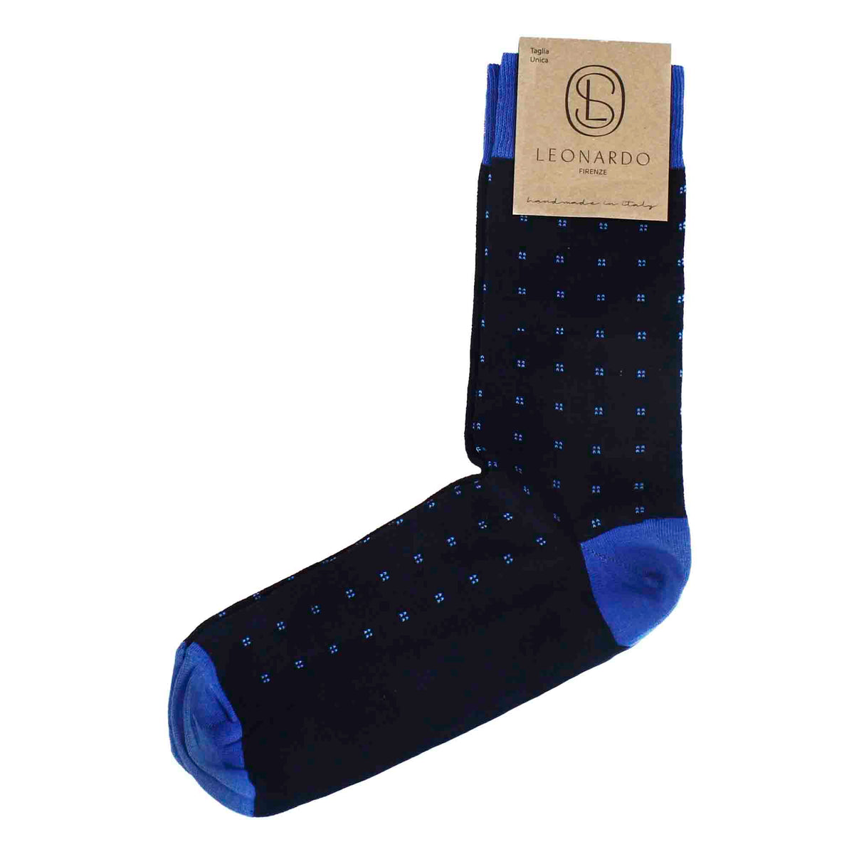Men's dark blue cotton socks with electric blue pattern