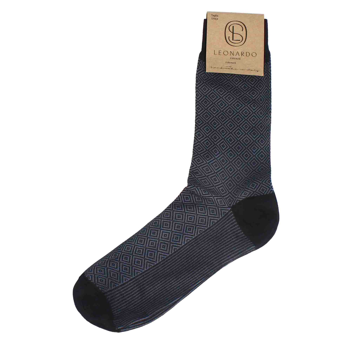 Men's grey cotton socks with black pattern