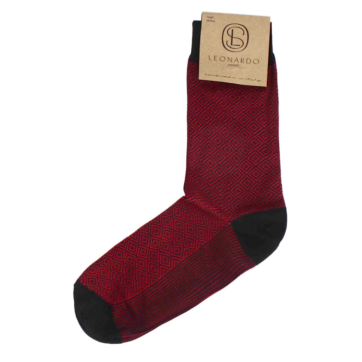 Men's socks in red cotton with black pattern