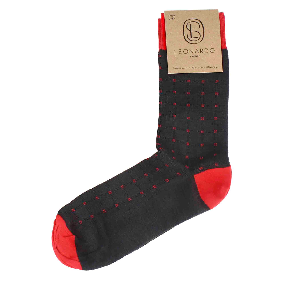 Men's grey cotton socks with red pattern