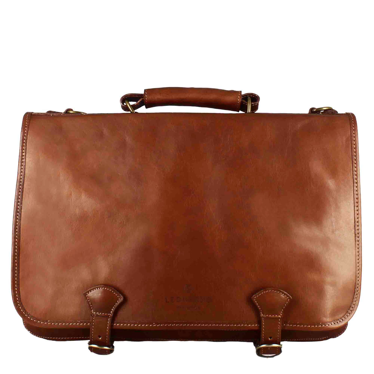 Professional briefcase in full-grain leather flap closure with double buckle dark brown colour