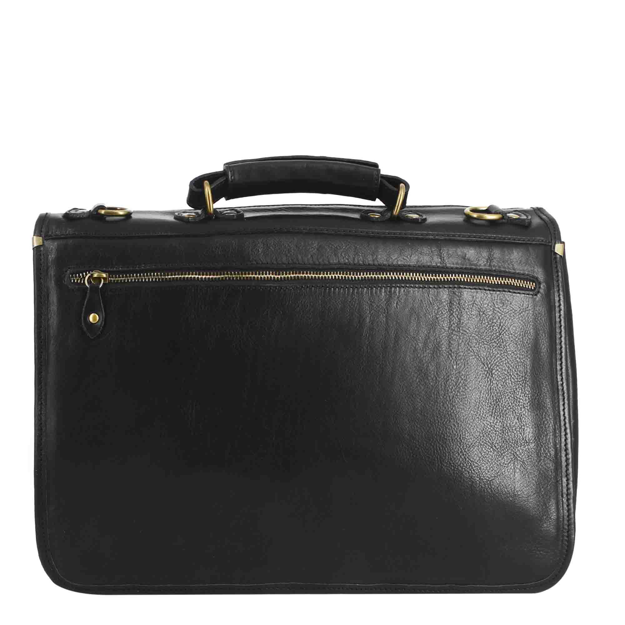 Porte-documents professionnel en cuir pleine fleur avec rabat à double boucle couleur noir