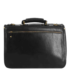 Professional briefcase in full-grain leather flap closure with double buckle black colour