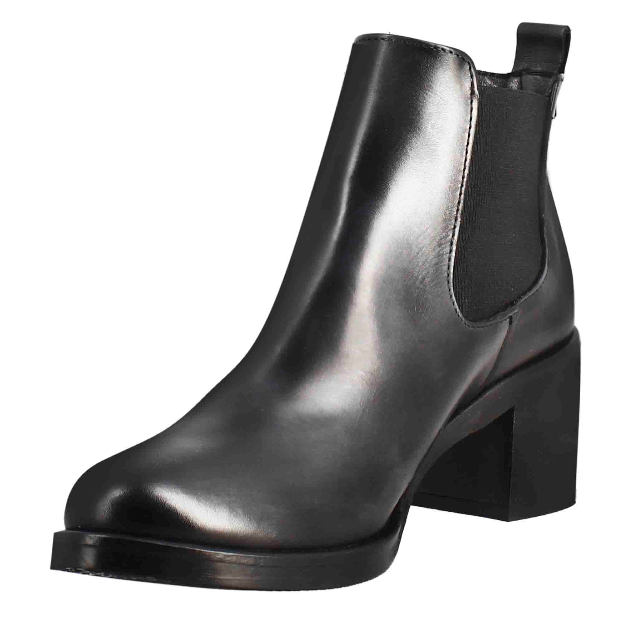 Glatter Damen Chelsea mit mittlerem Absatz aus schwarzem Leder