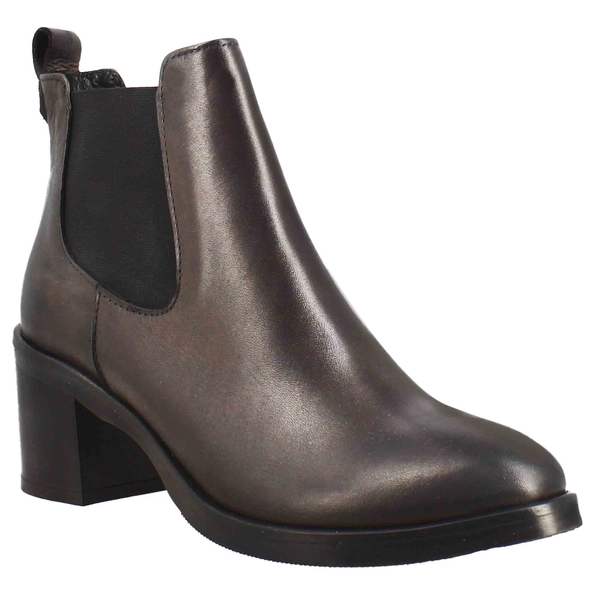 Chelsea lisse à talon moyen pour femme en cuir marron foncé