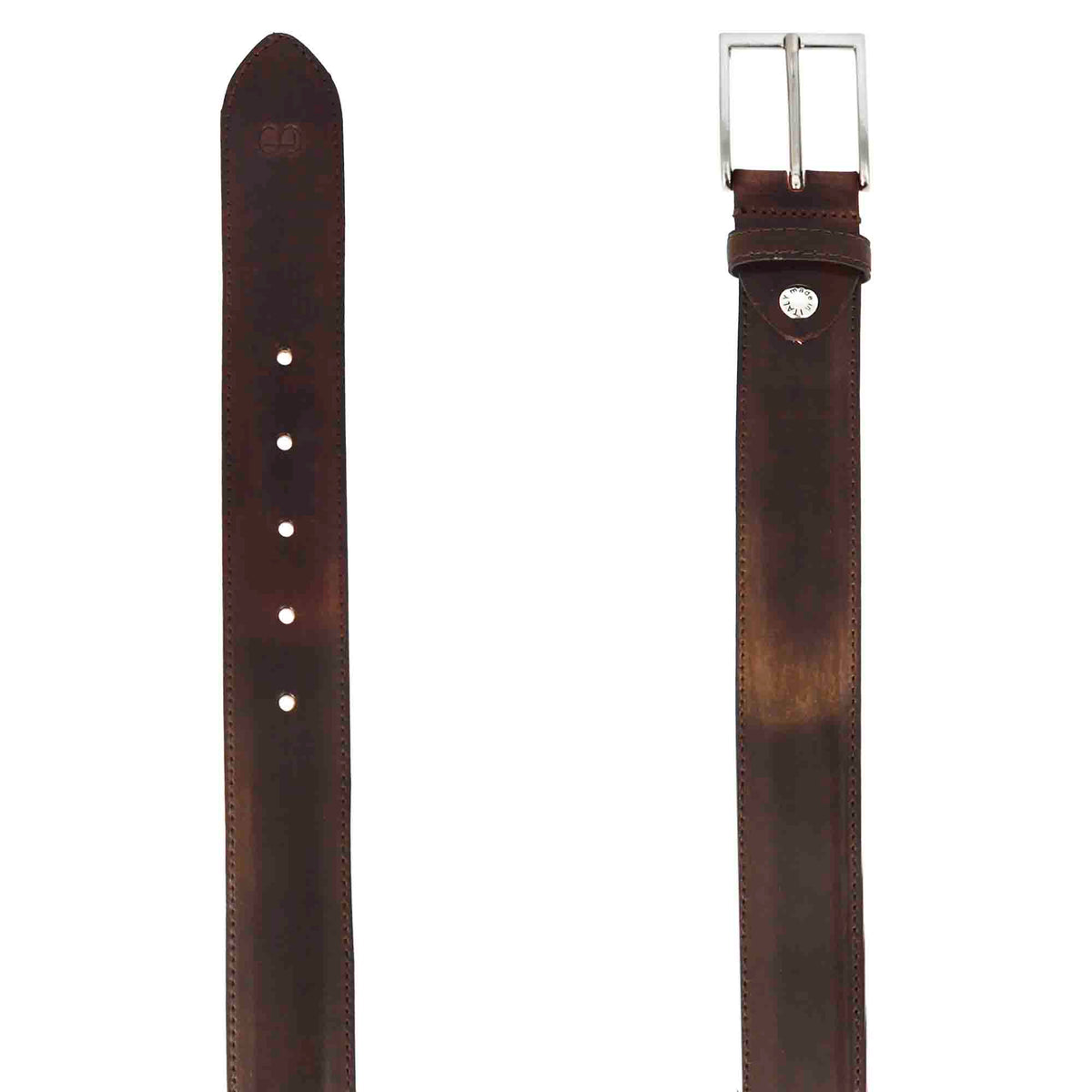 Elegant men's belt in hand-colored full-grain leather in dark brown