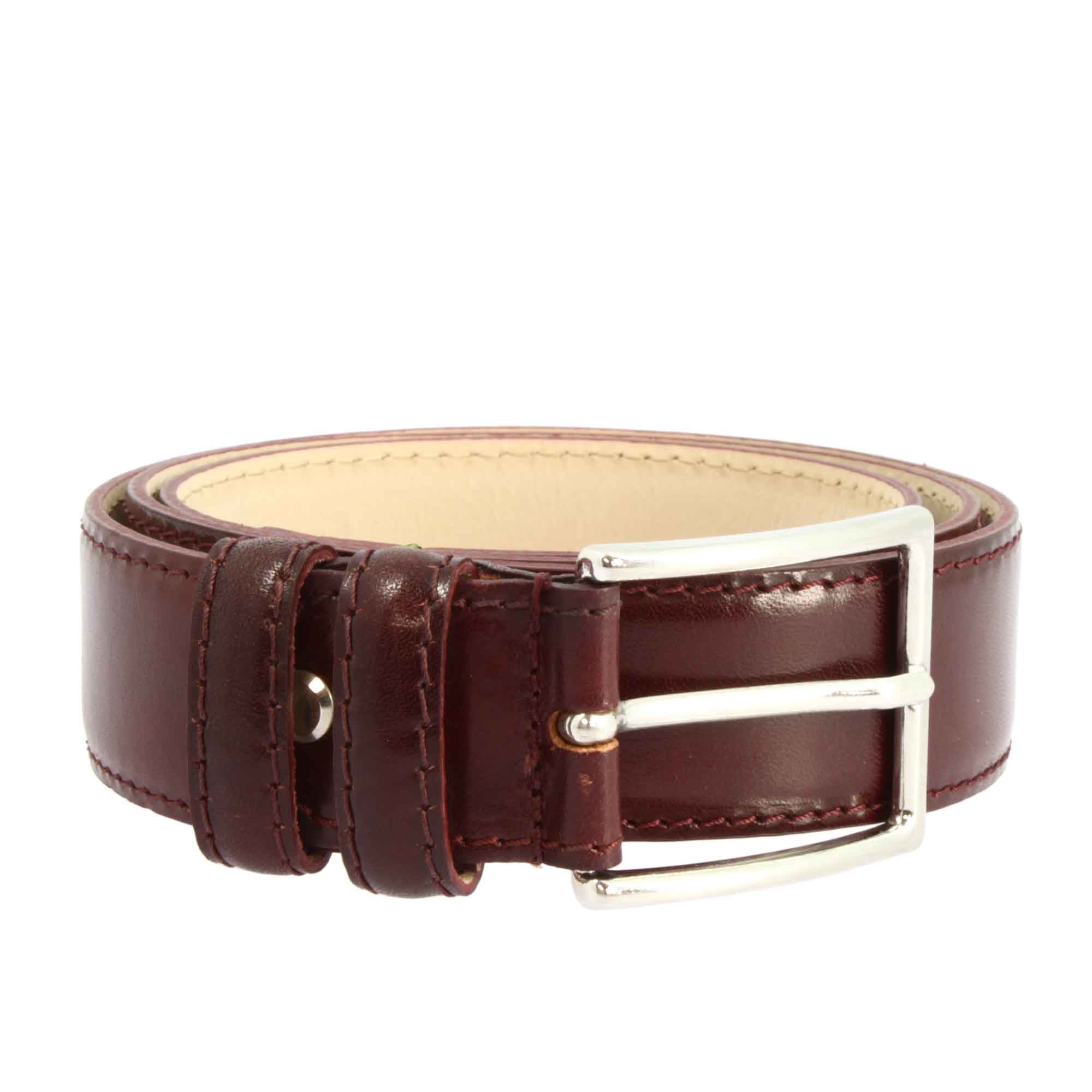 Men's belt in full grain leather in burgundy color