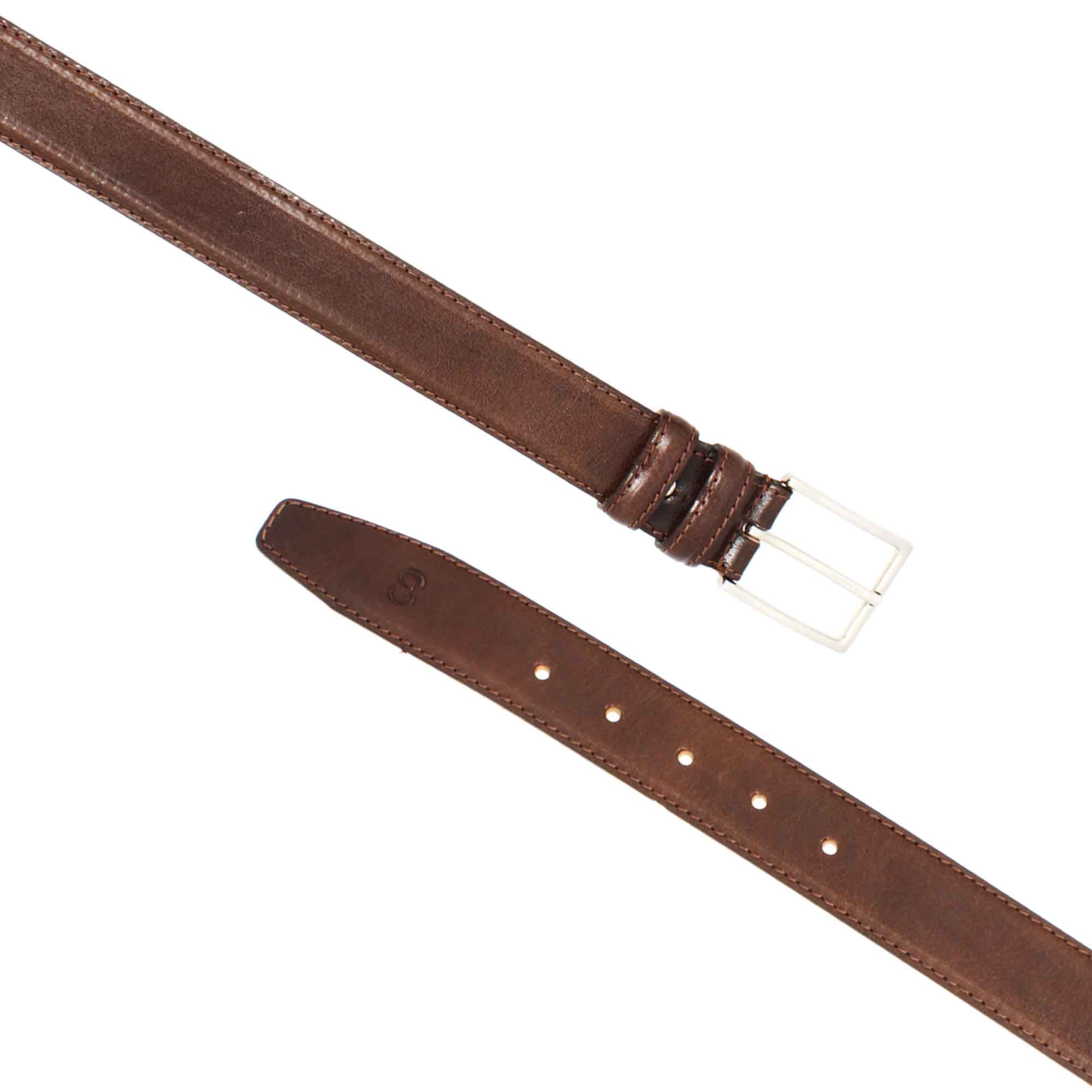 Men's belt in full grain leather in dark brown