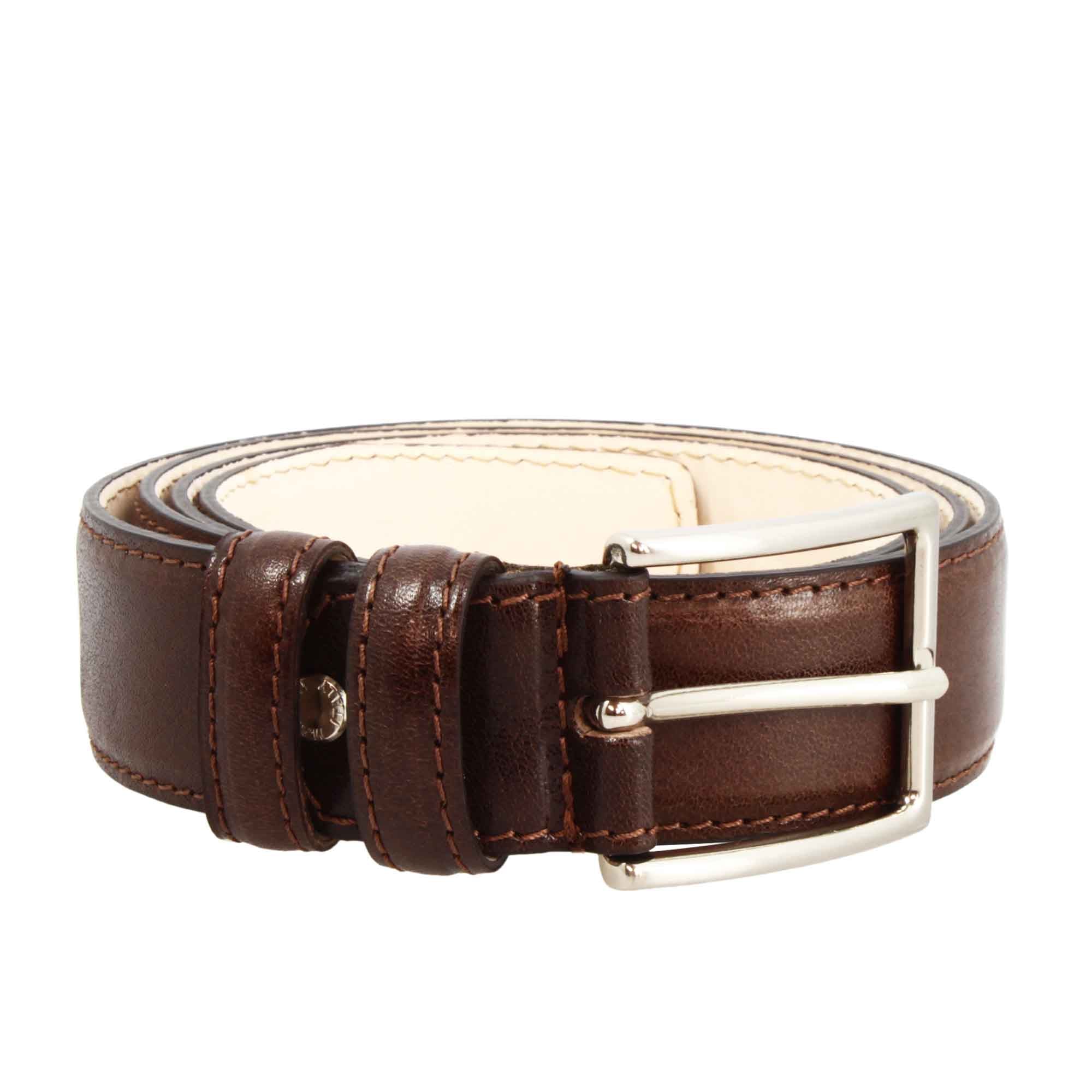 Men's belt in full grain leather in dark brown