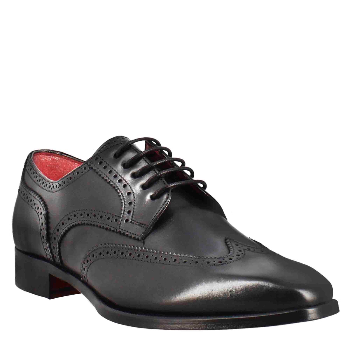 Men's black leather derby with dovetail and square toe