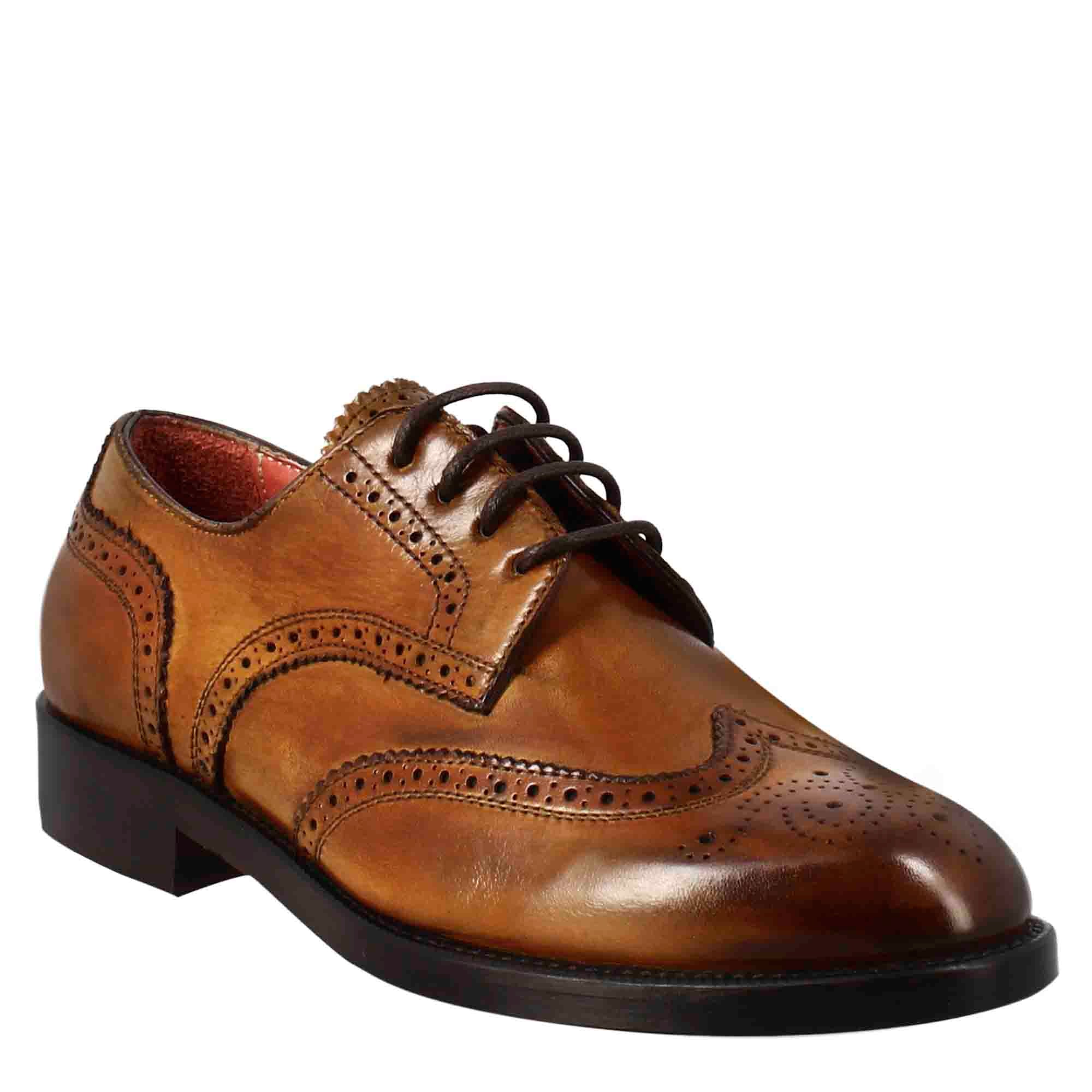 Derby femme effet richelieu en cuir marron clair