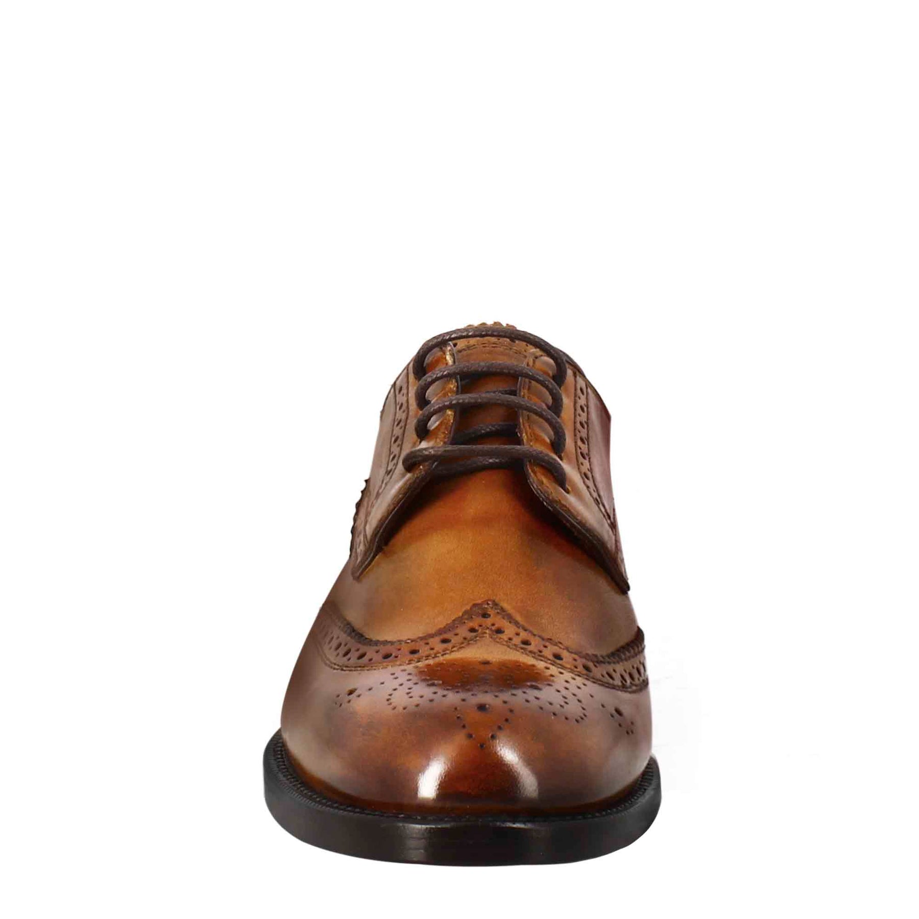 Women's derby with brogue effect in light brown leather