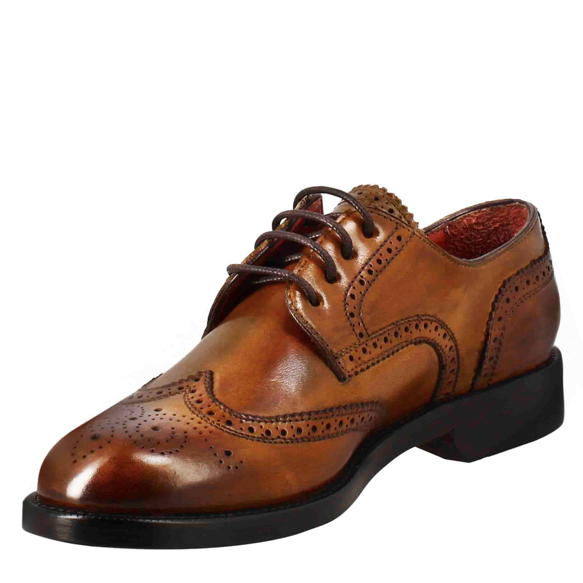 Derby femme effet richelieu en cuir marron clair
