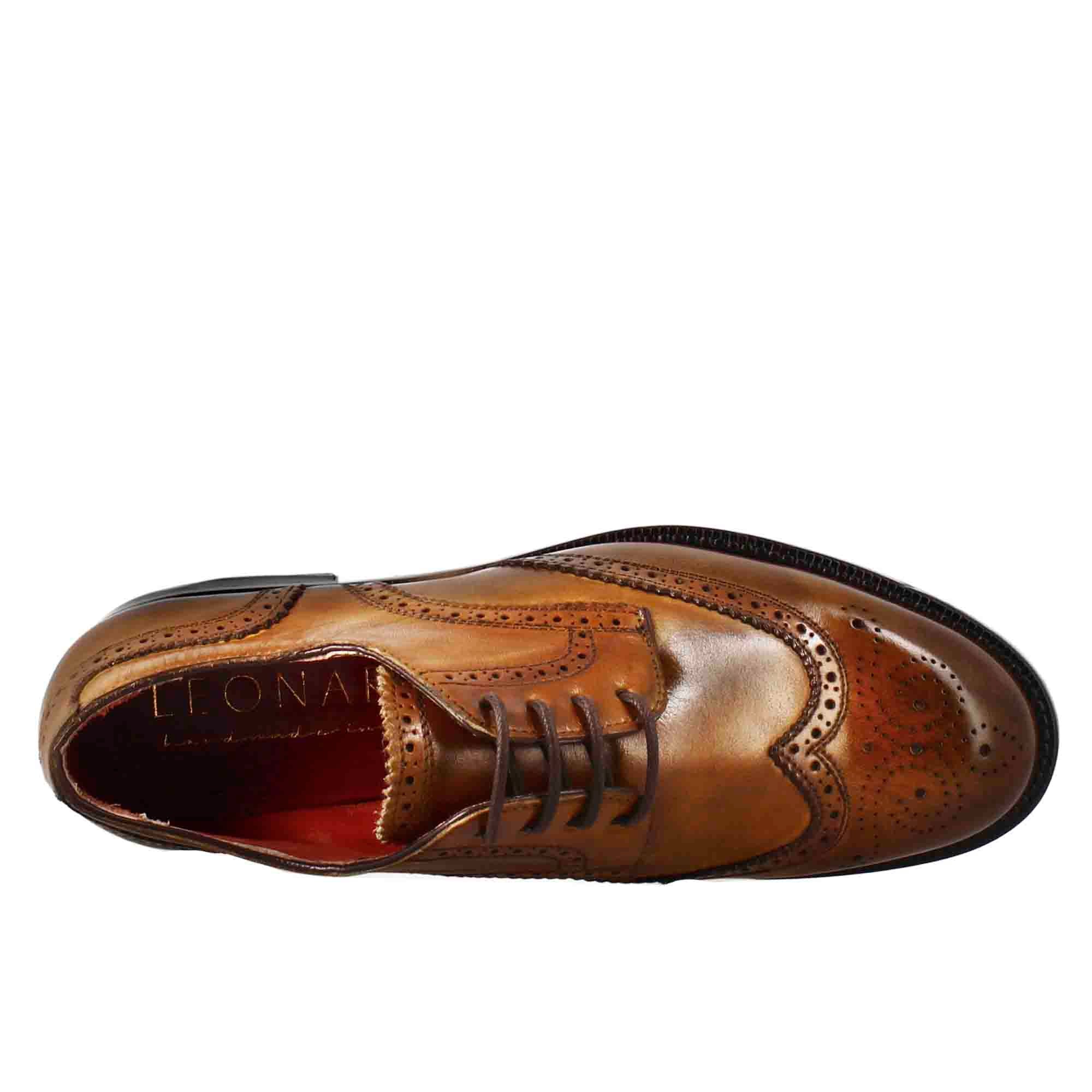Derby femme effet richelieu en cuir marron clair