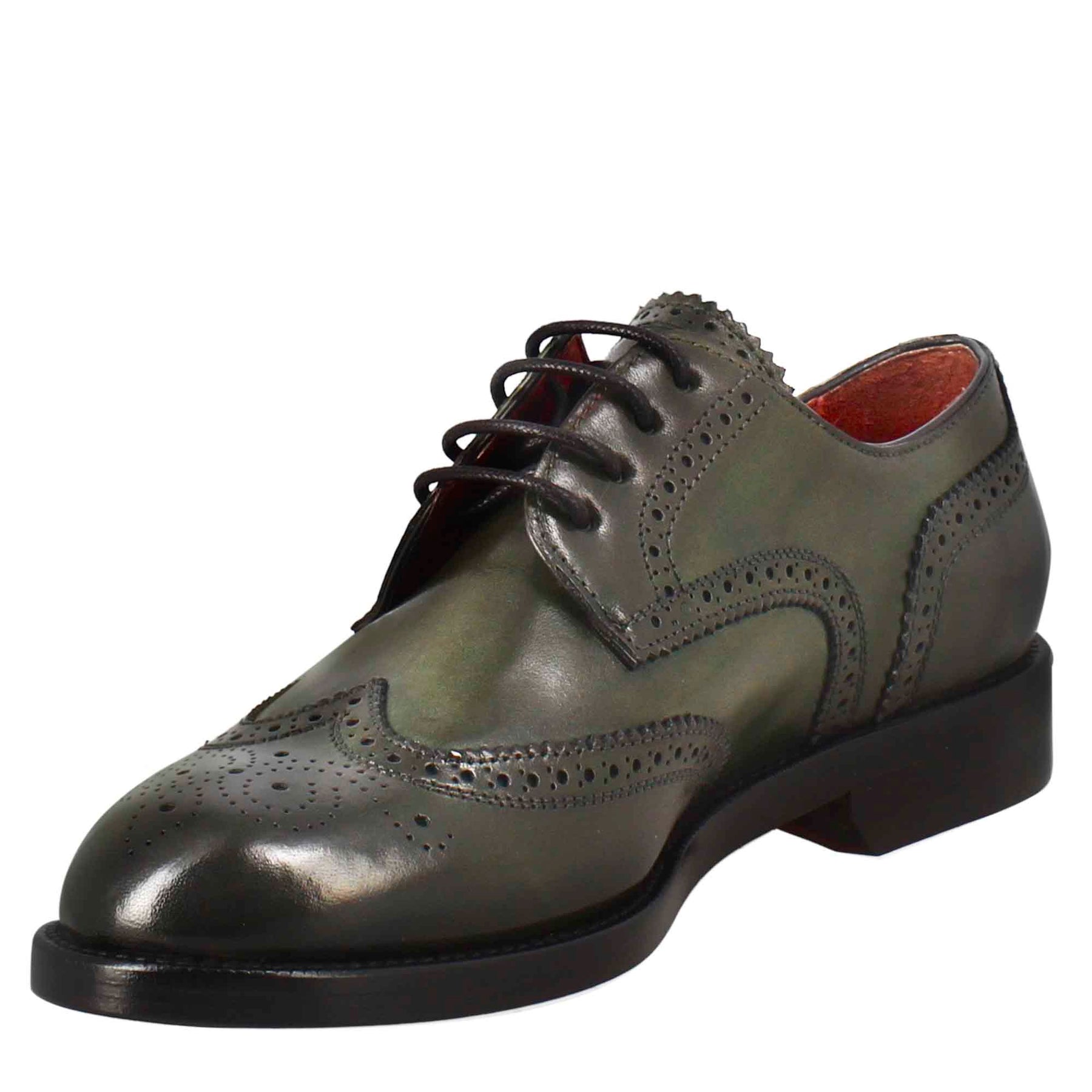 Women's derby with brogue effect in dark green leather